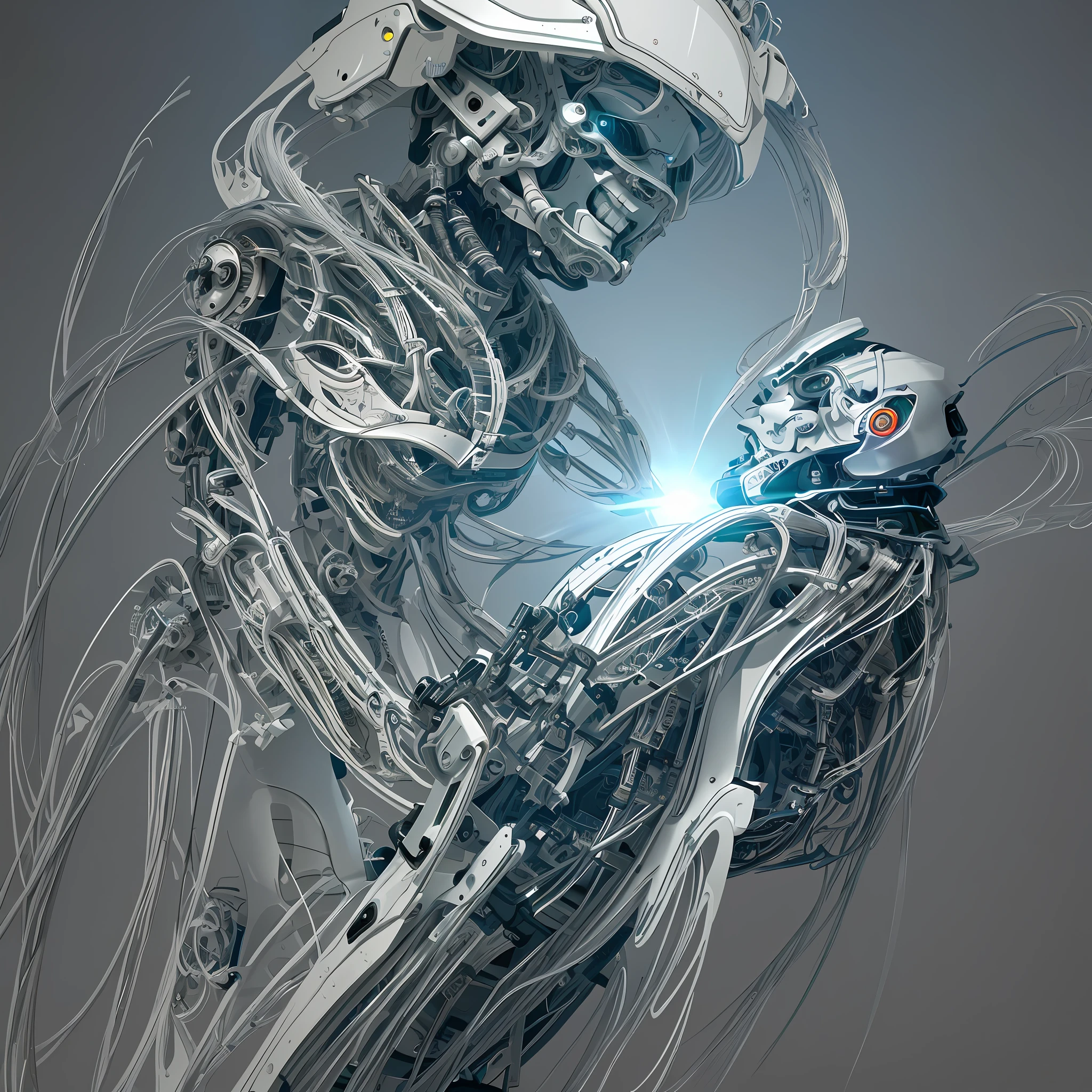 Intricate 3d rendering of highly detailed beautiful ceramic silhouette female robot face, robot, robot part, 150 mm, beautiful studio soft light, rim light, vibrant details, luxurious cyberpunk, lace, surreal, anatomy, facial muscles, cables wires, microchip, elegant, beautiful background, octane rendering, HR Giger style, 8k, best quality, masterpiece, illustration, very delicate and beautiful, very detailed, CG, unity, wallpaper , (fidelity, fidelity: 1.37), amazing, fine detail, masterpiece, best quality, official art, very detailed cg unity 8k wallpaper, absurd, unbelievably absurd, robot, silver helmet, full body, sitting write