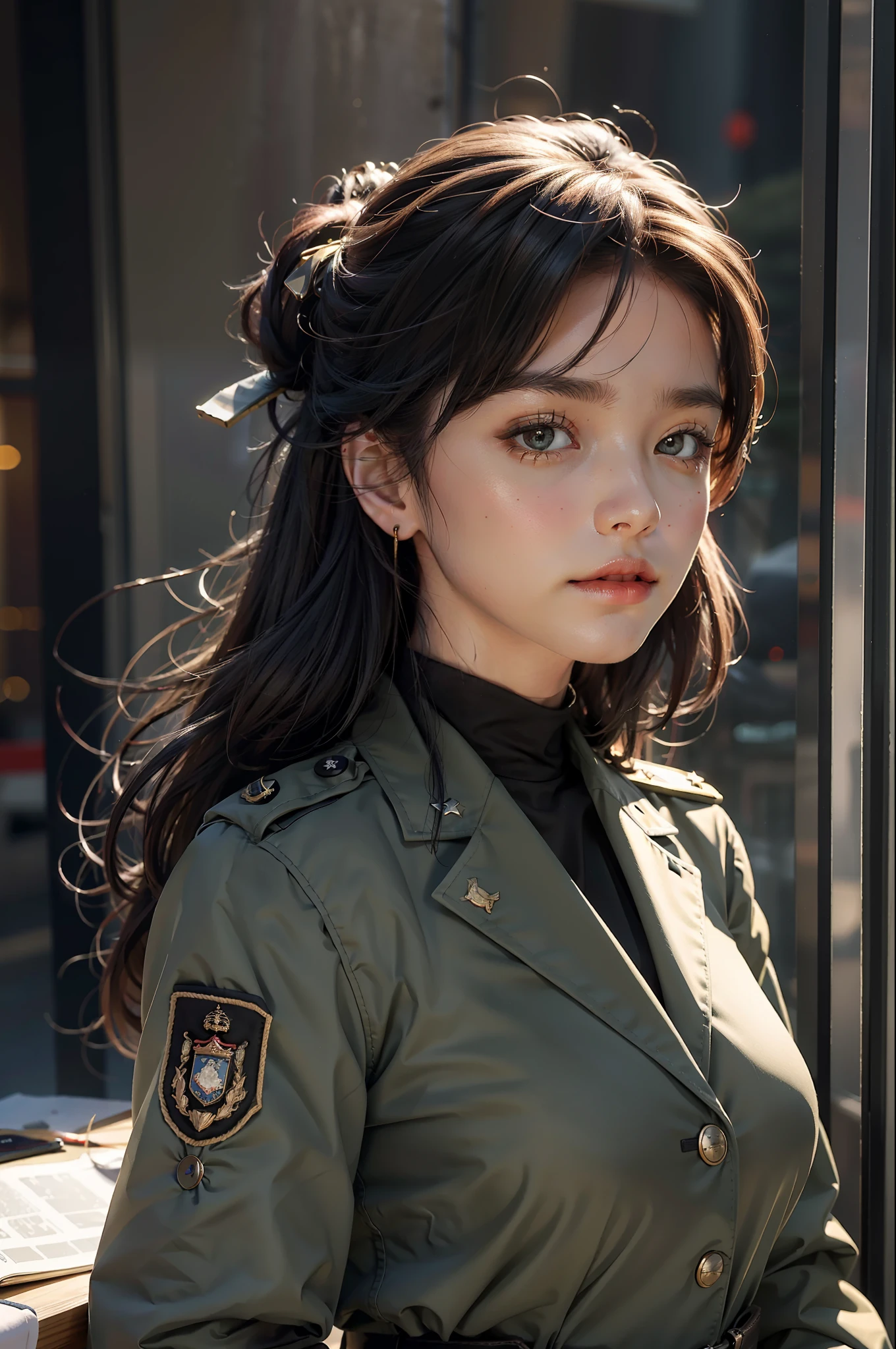 Best Quality, Masterpiece, Ultra High Resolution, (Realism: 1.4), Original Photo, 1Girl, Military Uniform,