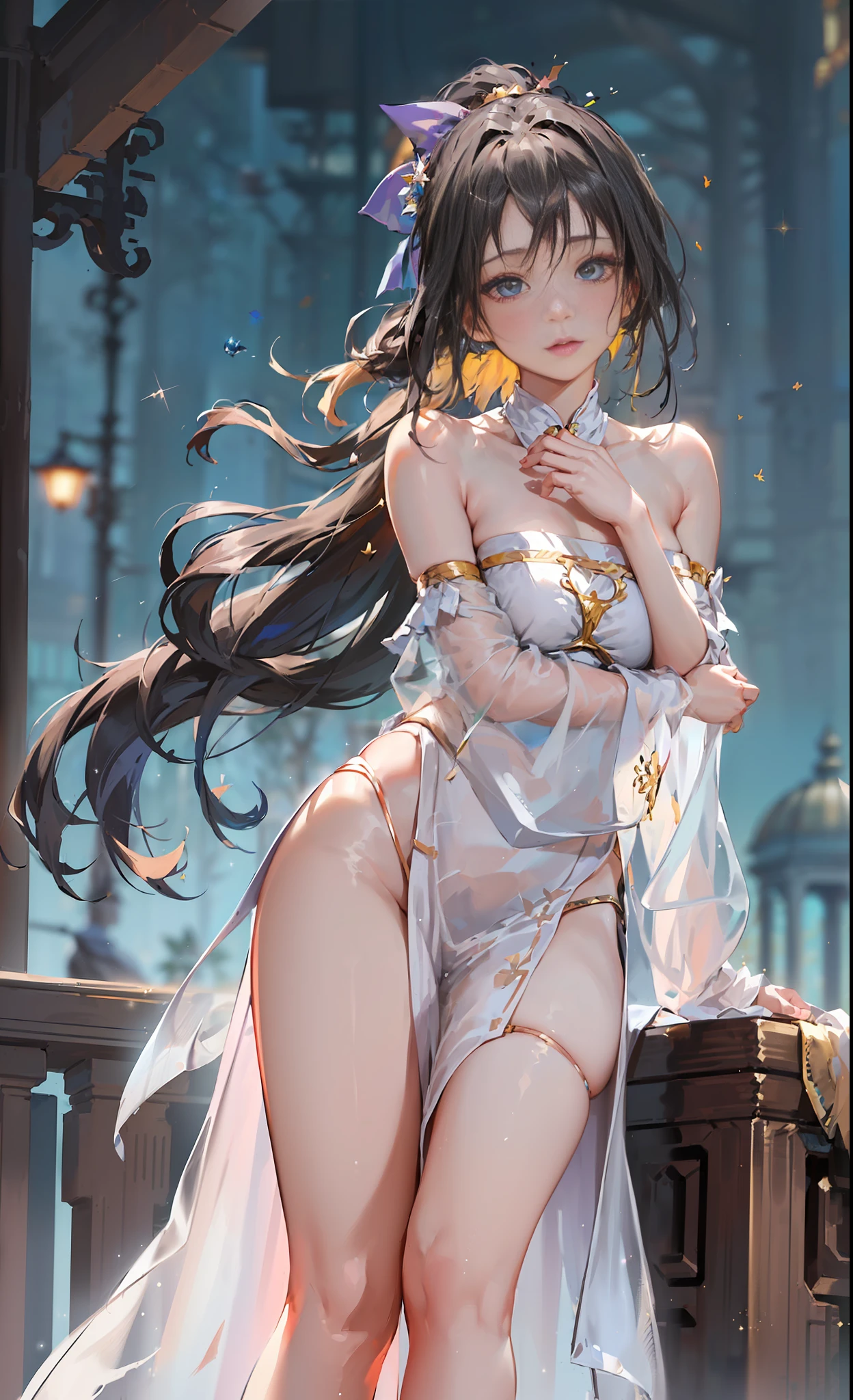 (Masterpiece), (Best Quality), (Super Detailed), (Dirty Hair), (Illustration), (1 Girl) (Long Pink Hair 1.5) (Blue Eyes) (Double Ponytail 2.0), ((((No Shoulders))),Hanfu, (Looking at the Audience, (Interview), (Simple Background), Beautiful and Delicate Eyes, Delicate Beautiful Face, Soaring (High Saturation), (Colorful Glitter), Multi-colored Bubbles, (Glitter), Accent on Face, PerfectNwsjMajic, conservative clothes, Shoulderless, autumn clothes, facing the masses, perfect figure,