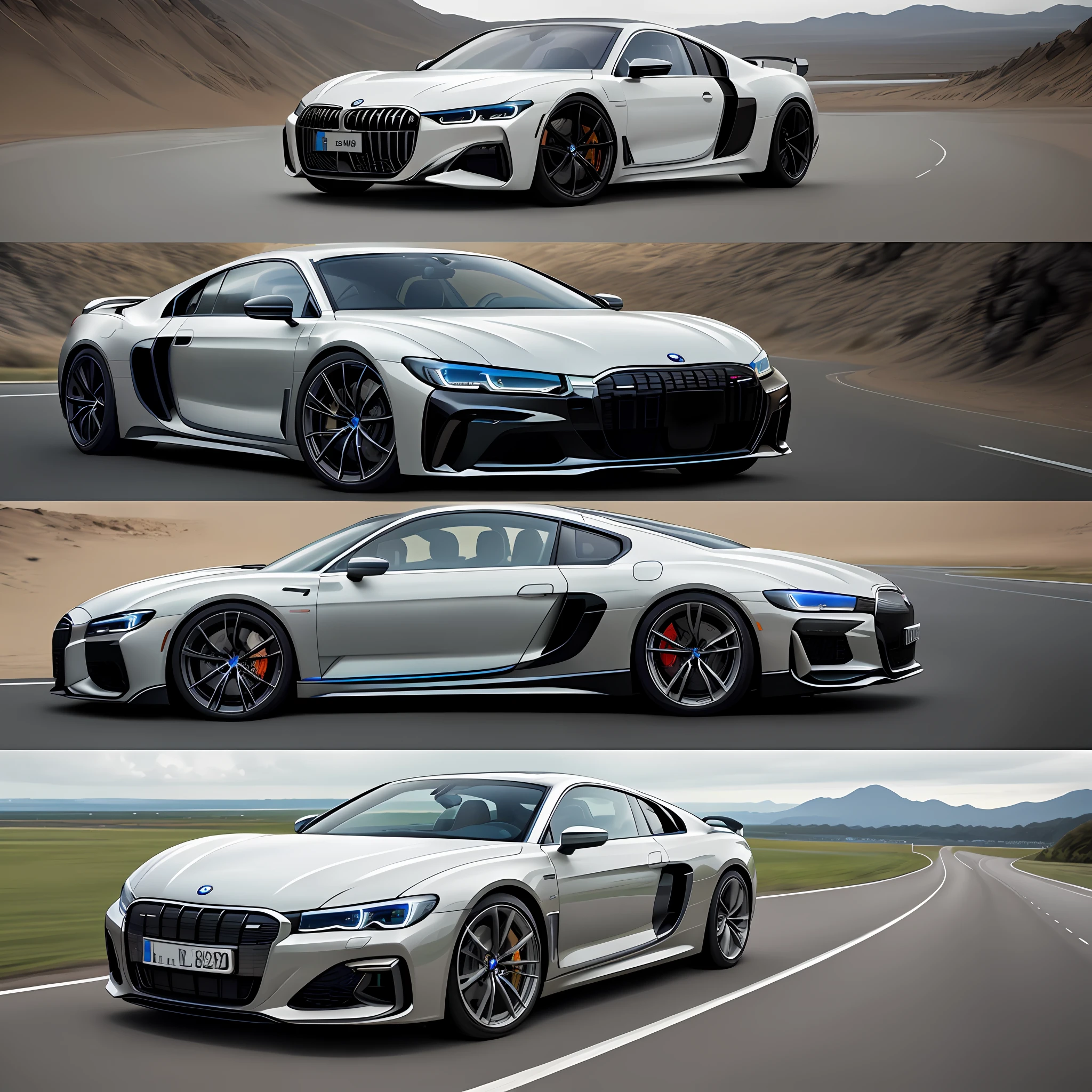 fotorealistisch, hohe auflösung, concept car of BMW 750 and a Audi R8