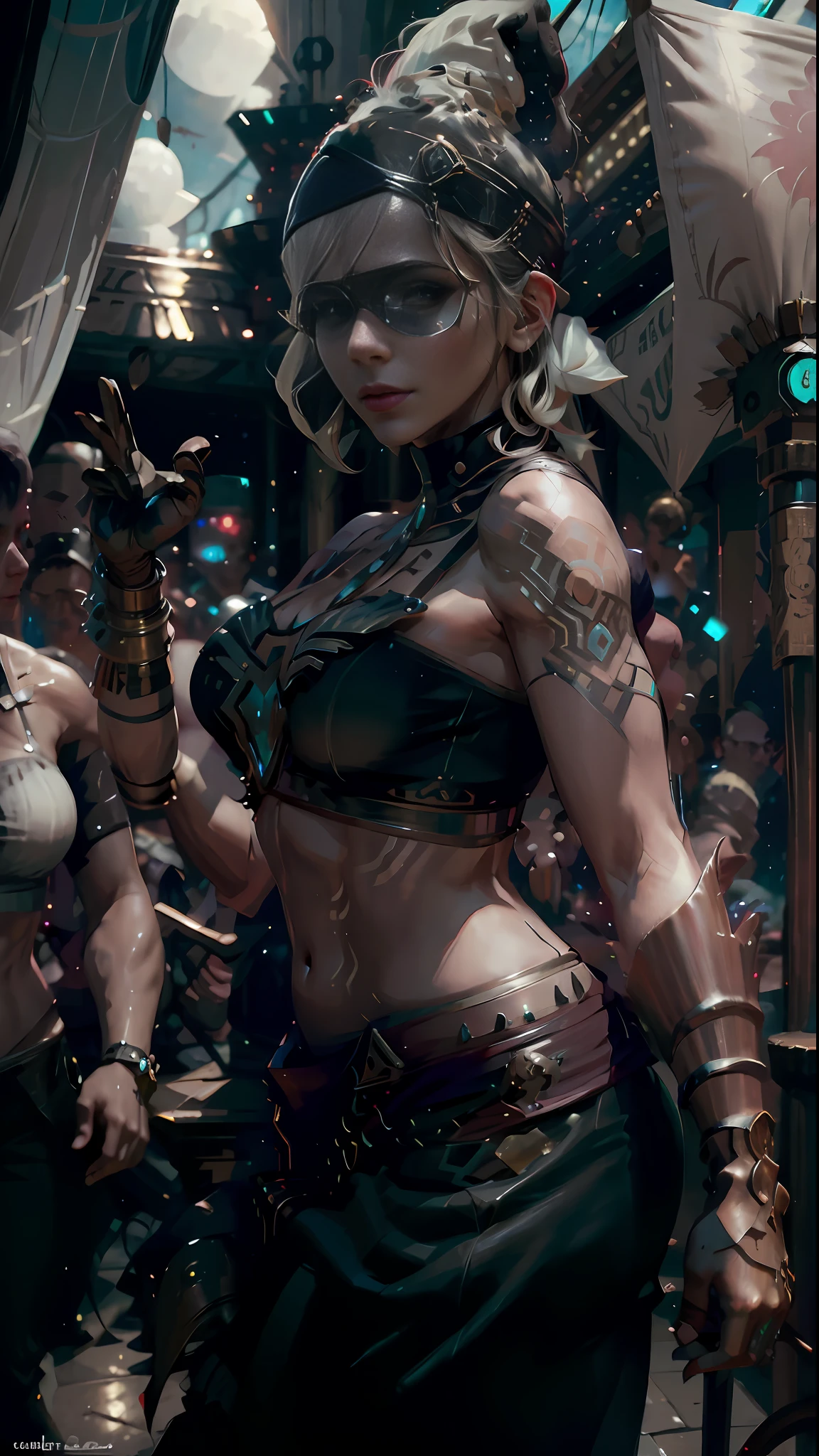 Woman wearing Automata nier cosplay, realistic detailed, black hair, arm tattoo