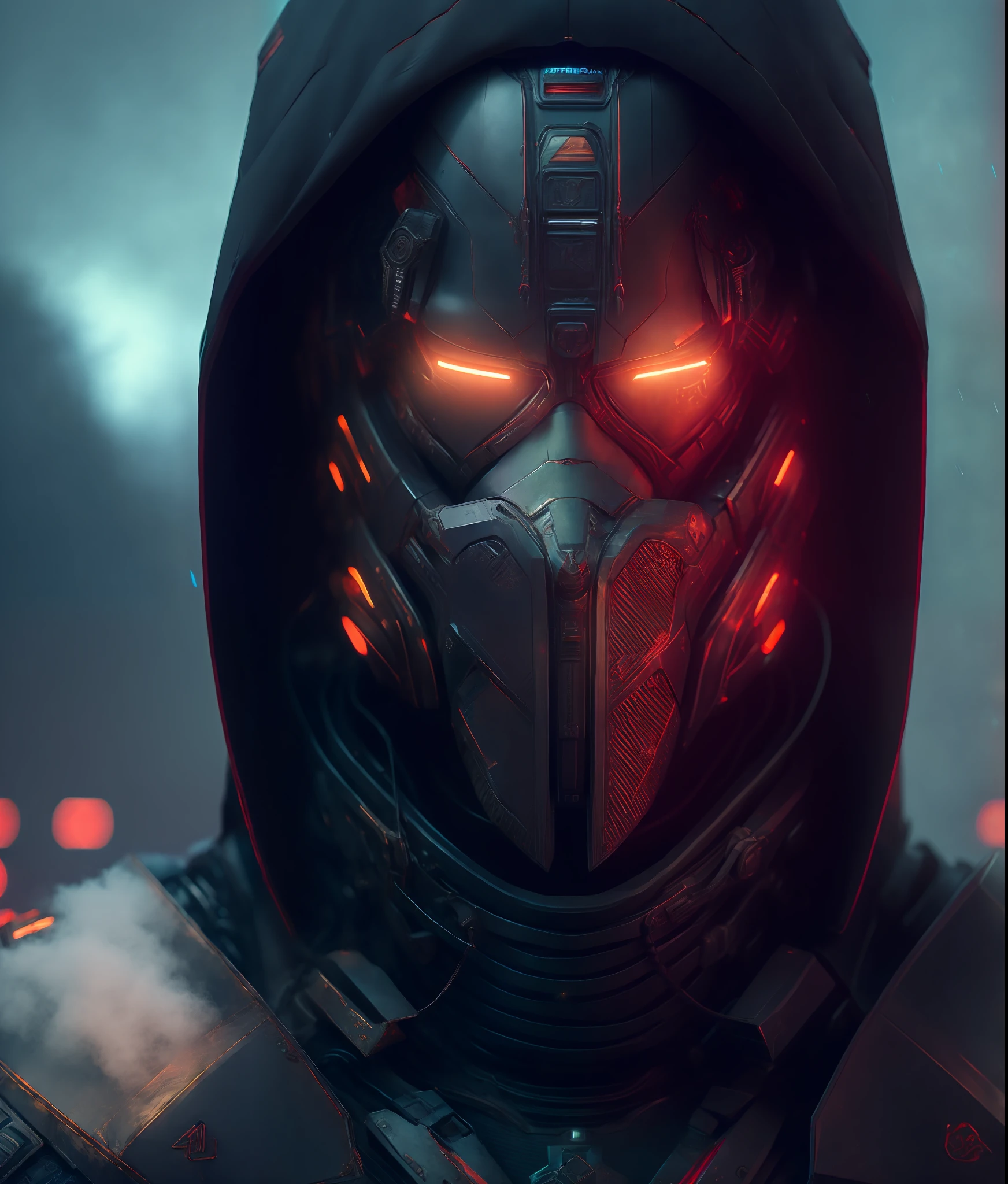 Portrait of a Russian evil cyberpunk robot, dark styled, dramatic, extremely detailed, trending on artstation, cinematic view, beautiful composition, ambient light, fog, phenomenal photography, wide angle, 8k, epic, photorealism, ray tracing, sharp focus, depth of field, Professional, masterpiece, commissioned, best quality, Color Corrected, fixed in post