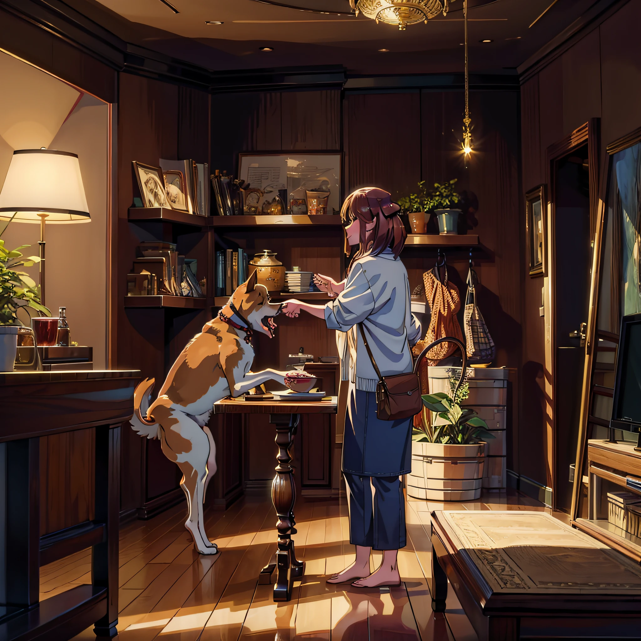 (Masterpiece, Super Detail, High Detail, Best Quality, 8K, Living Room, Home Lighting), (Dog, Large Dog)