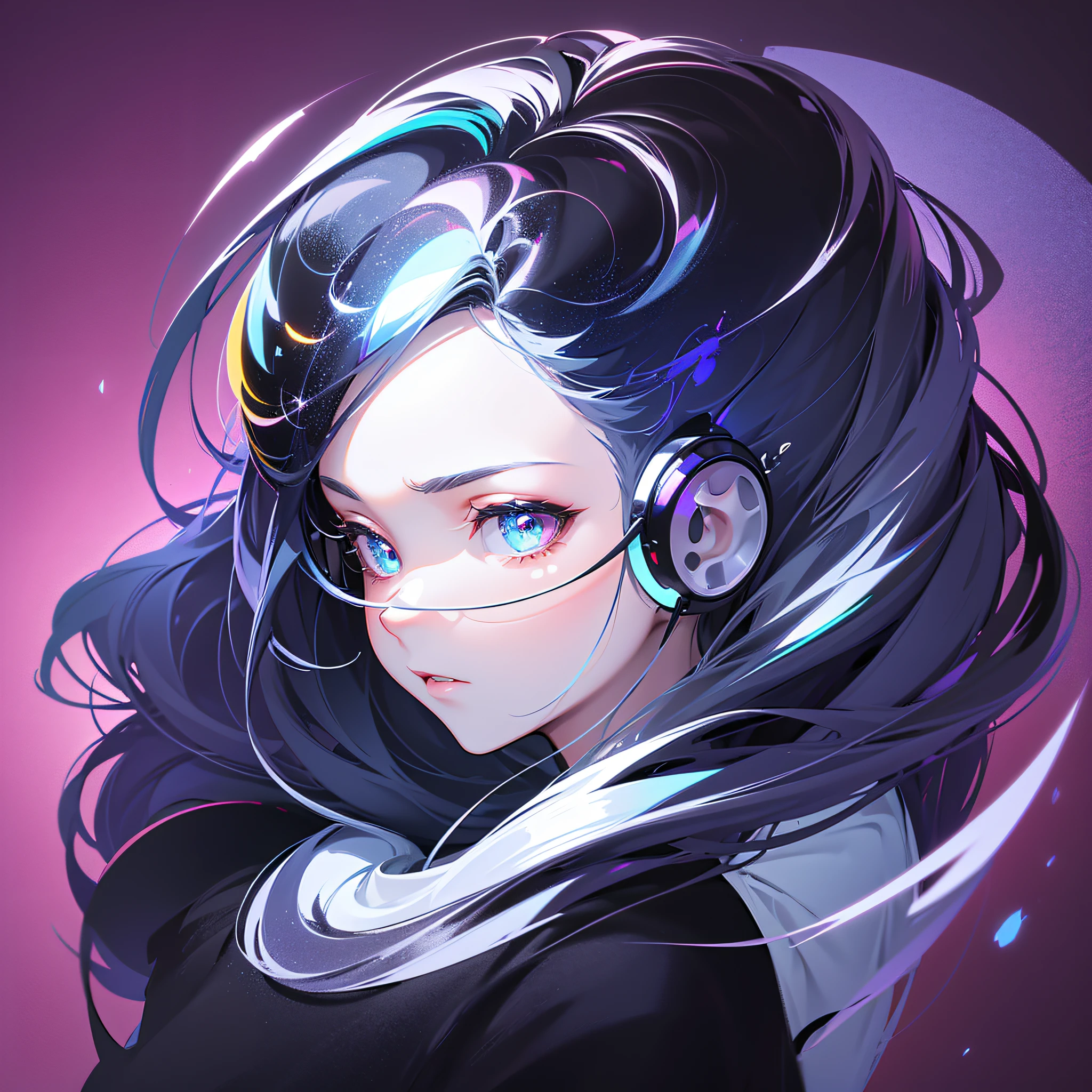 beautiful young black cat with multi color galaxy eyes futuristic geek outfit and headset with posture for profile picture art based on anime japonese Cinematic lighting, Unreal Engine 5, Cinematic, Color Grading, Editorial Photography, Photoshoot, Shot on 70mm lense, Depth of Field, DOF, Tilt Blur, Shutter Speed 1/1000. F/22, White Balance, 32k, Super-Resolution, Megapixel, ProPhoto RGB. VR, tall, epic, artgerm, alex ross, Halfrear Lighting, Backlight, Natural Lighting, Incandescent, Optical, Fiber, Moody, Lighting, Cinematic, Lightning, Studio Lightning, Soft Lightning, Volumetric, Contre-Jour, dark Lighting, Accent Lighting, Global Illumination, Screen Space Global Illumination, Ray Tracing, Global Illumination, Red Rim light, cool color grading 45%. Optics, Scattering, Glowing, Shadows, Rough, Shimmering, Ray Tracing Reflections, Lumen Reflections, Screen Space Reflections, Diffraction Grading, Chromatic, Aberration, GB Displacement, Scan Lines, Ray Traced, Ray Tracing Ambient Occlusion, Anti-Aliasing, FKAA, TXAA, RTX, SSAO, Shaders, OpenGL-Shaders, GLSL-Shaders, Post Processing, Post-Production, Cel Shading, Tone Mapping, CGI VFX, SFX, insanely detailed and intricate, hypermaximalist, elegant, hyper realistic, supee detailed, dynamic pose, centered, photography --auto --s2
