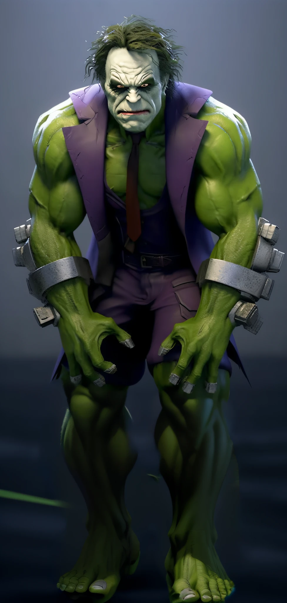 Hulk's lower limbs and big feet, green tendons exposed, robust, heavy shadows, (((hyper-detail))), ((best quality))), ((masterpiece))), high resolution, 8K, anatomically correct, UHD, (excellent detail, excellent lighting, wide angle), (excellent rendering is enough to stand out in class)