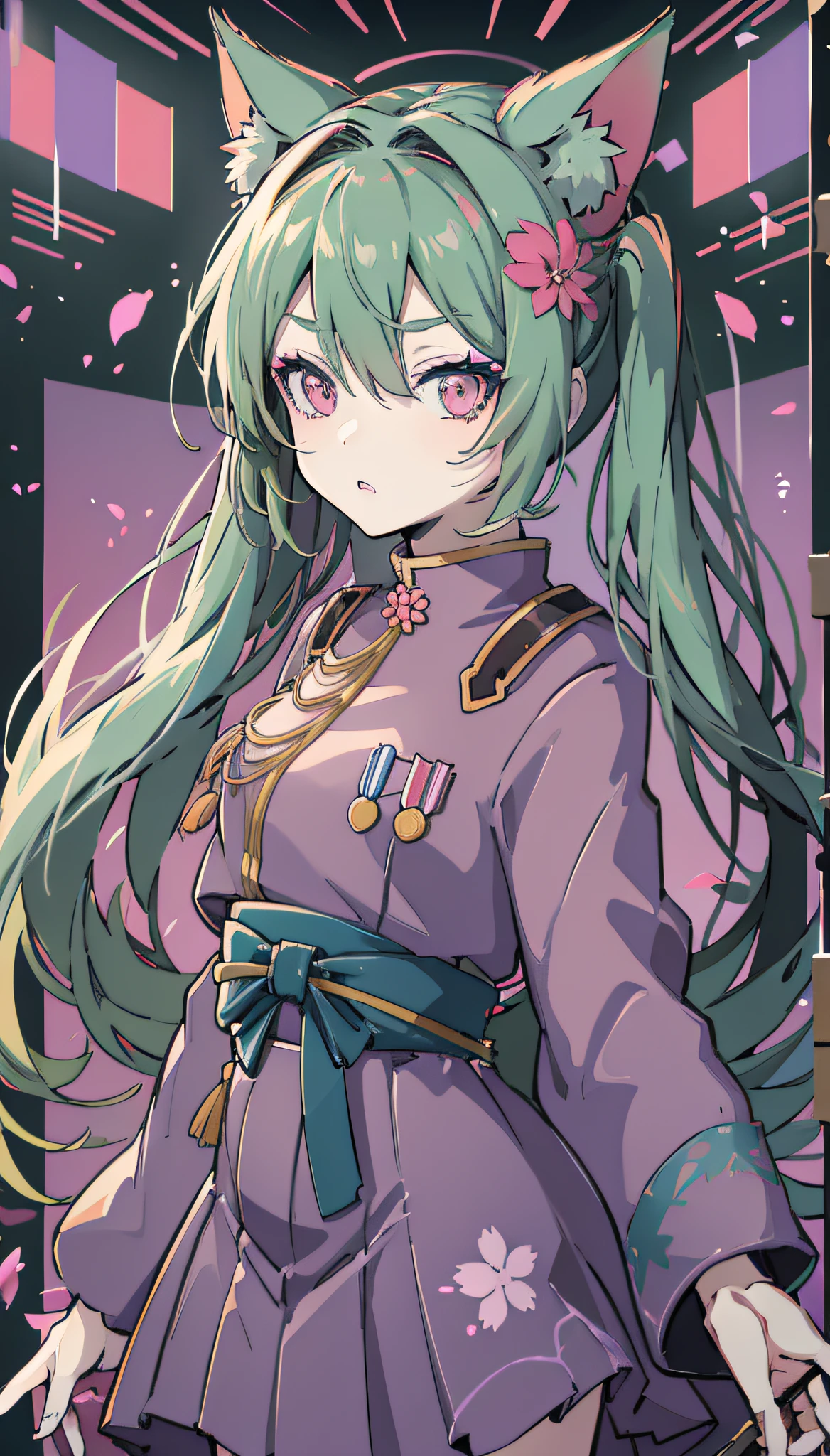 Colorful hair and colorful dress in anime ((cat-eared girl)), kimono pastel vivid, rossdraws cartoon vivid, anime style 4k, beautiful anime portrait, artgerm colorful!!!、! dream art germ, beautiful anime,cat ear girl, anime style digital art, anime art wallpaper 4k, anime art wallpaper 4k, digital anime art, highly detailed art germ