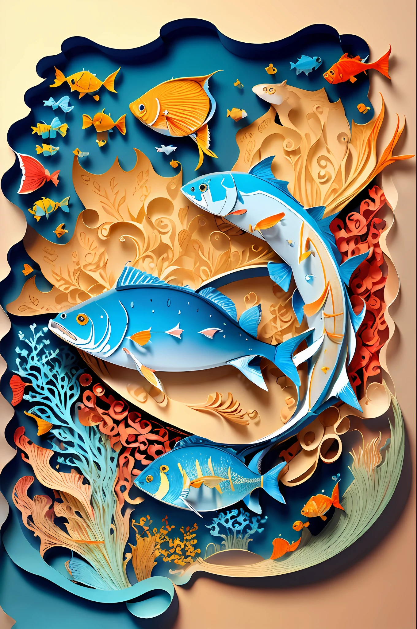 (((masterpiece))),bestquality,illustration,beautifuldetailedglow,
paper_cut, cat, underwear, (fish)