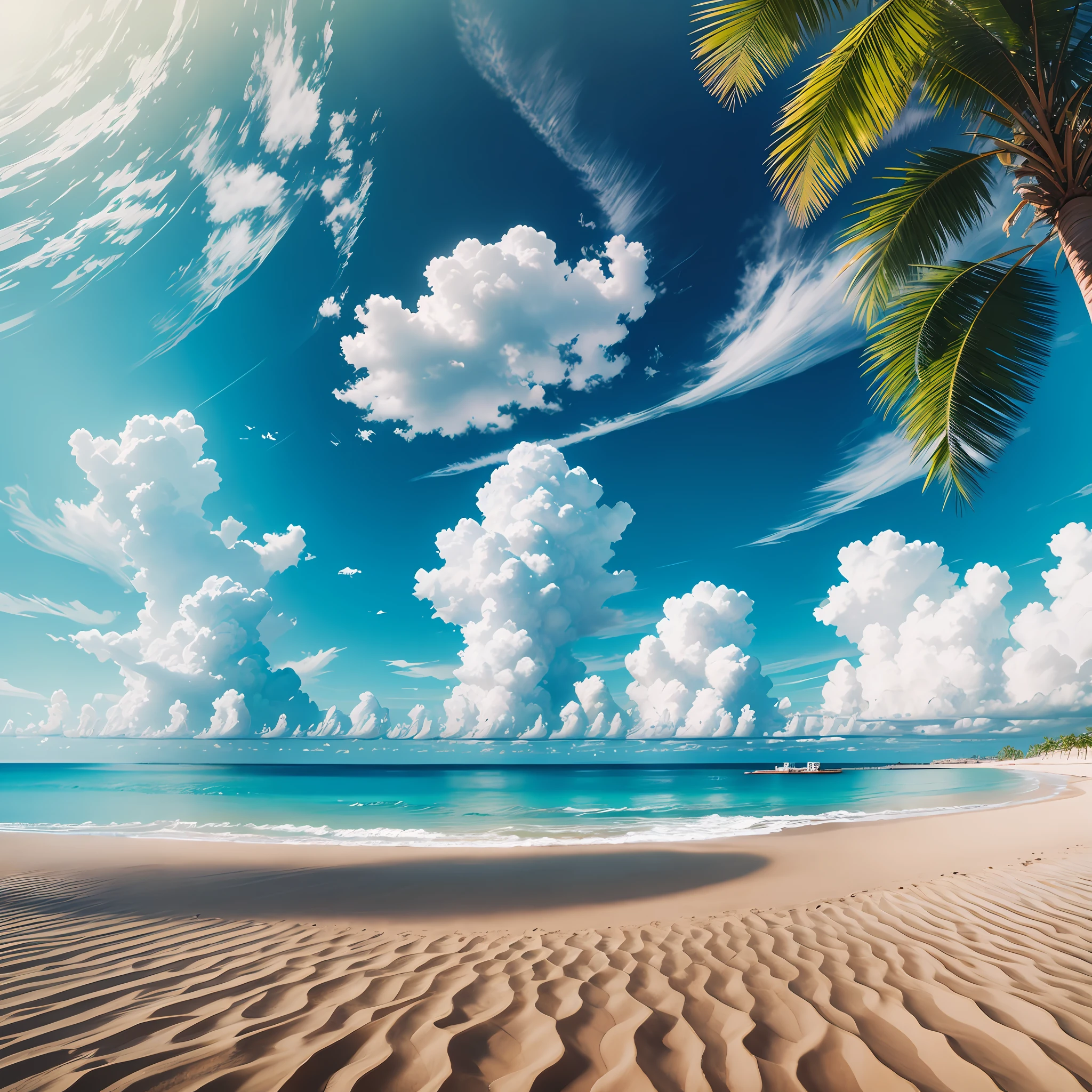 1920x1080p, 4k post, ultra hd, beach and water with clouds on the sky and palm trees on the right and left side --auto --s2
