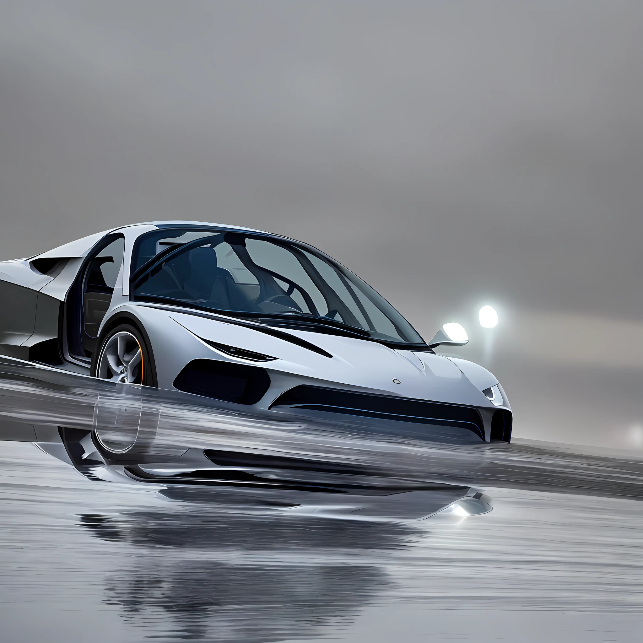 masterpiece, best quality, car, futuristic, reflection painting, street, no humans, land vehicle, gray background, vehicle focus, white background,, simple background,
