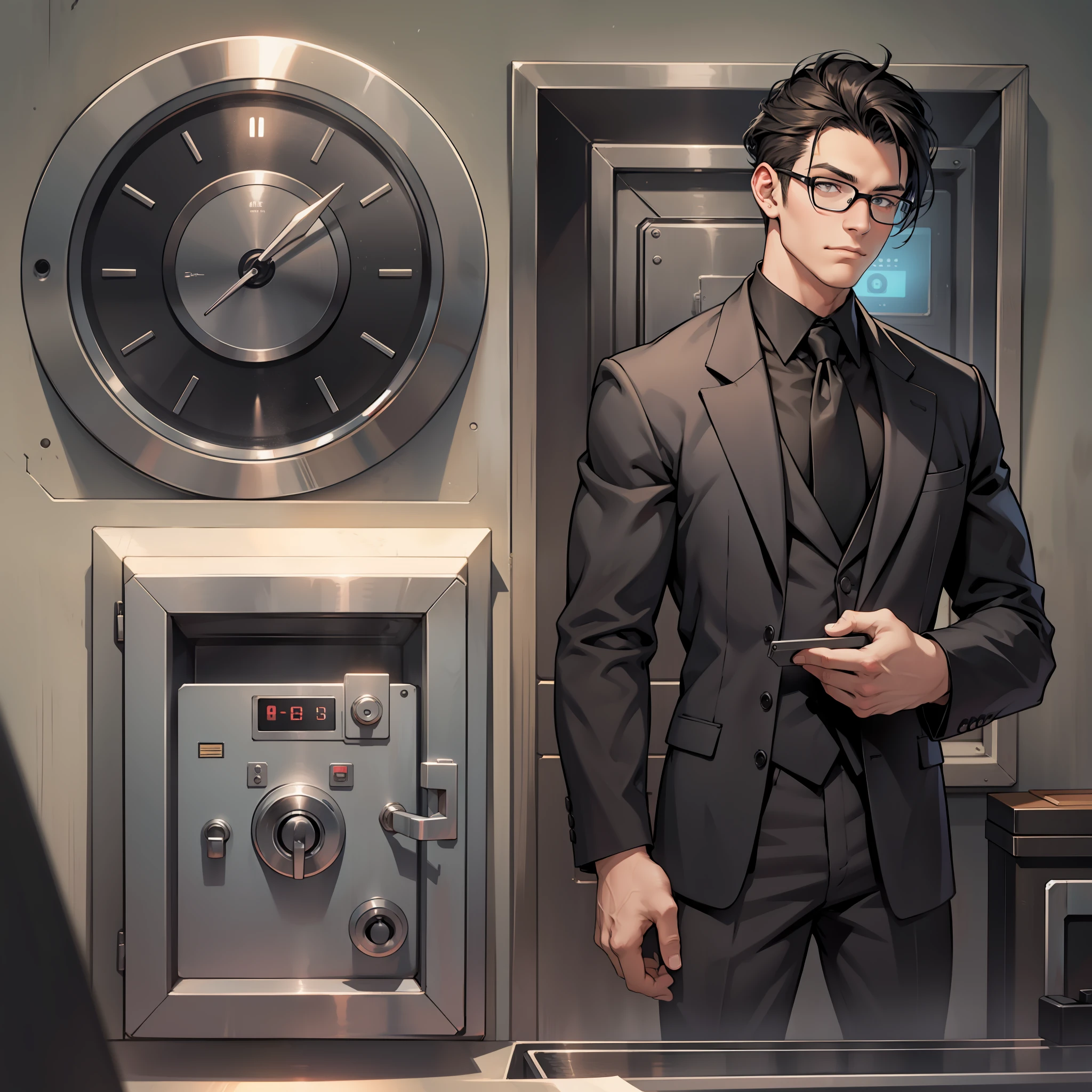 The man in black had a safe in his hand