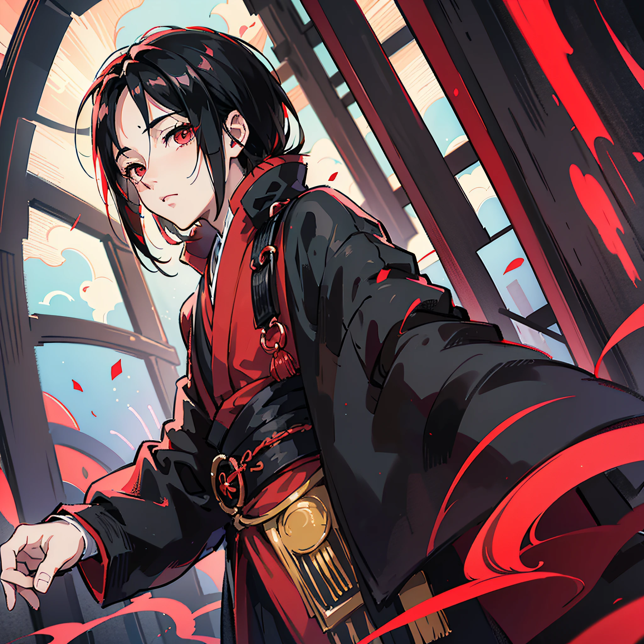 itachi,1boy,male focus,solo,bright,red eyes,bright eyes,black hair,holding,looking at viewer,itachi uchira,better image.itachi,1boy,uchira, --auto --s2
