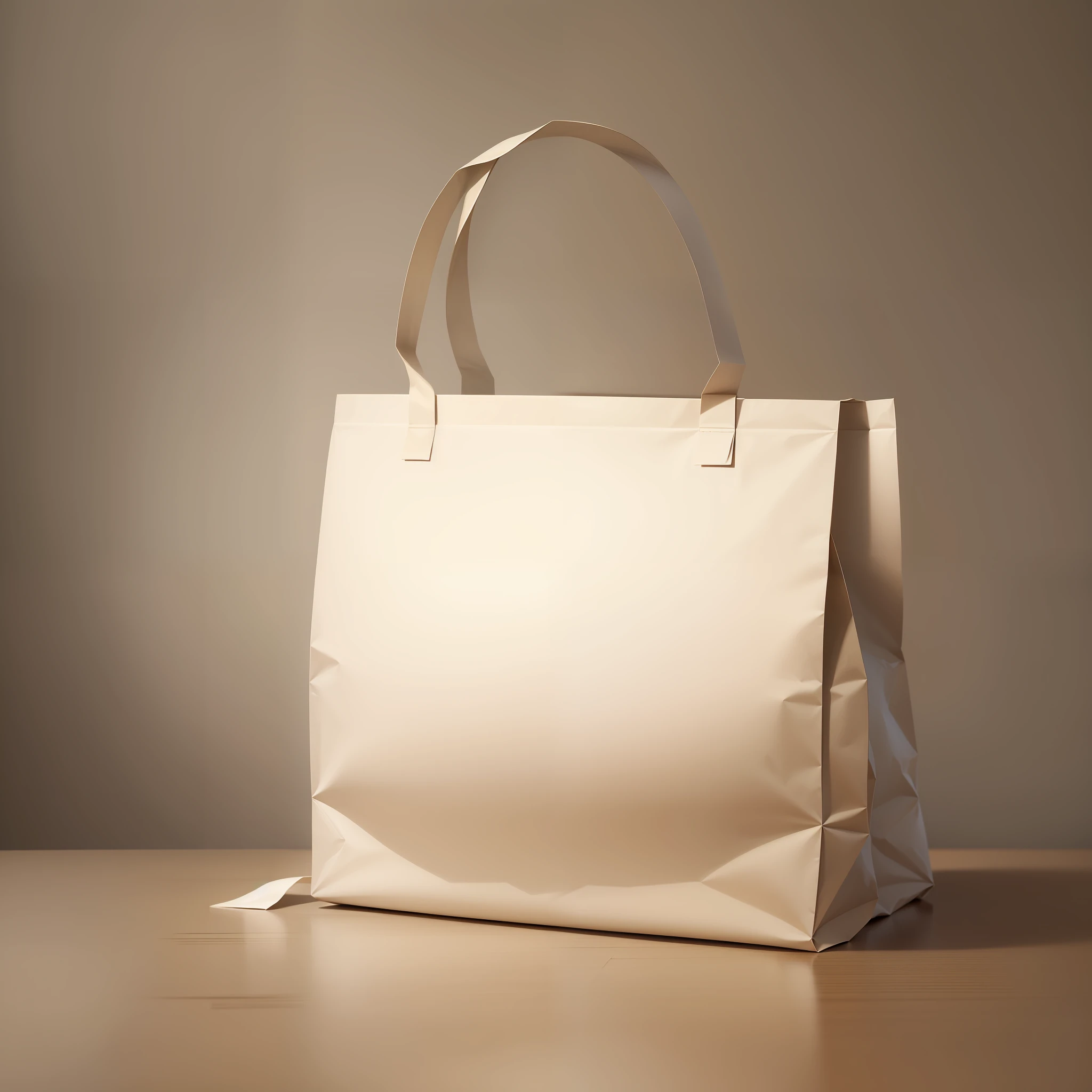 ((Masterpiece, better quality)) This is a rectangular paper bag with a straight white horizontal, neat paper bag, paper bag placed on the tabletop, the background is in a room