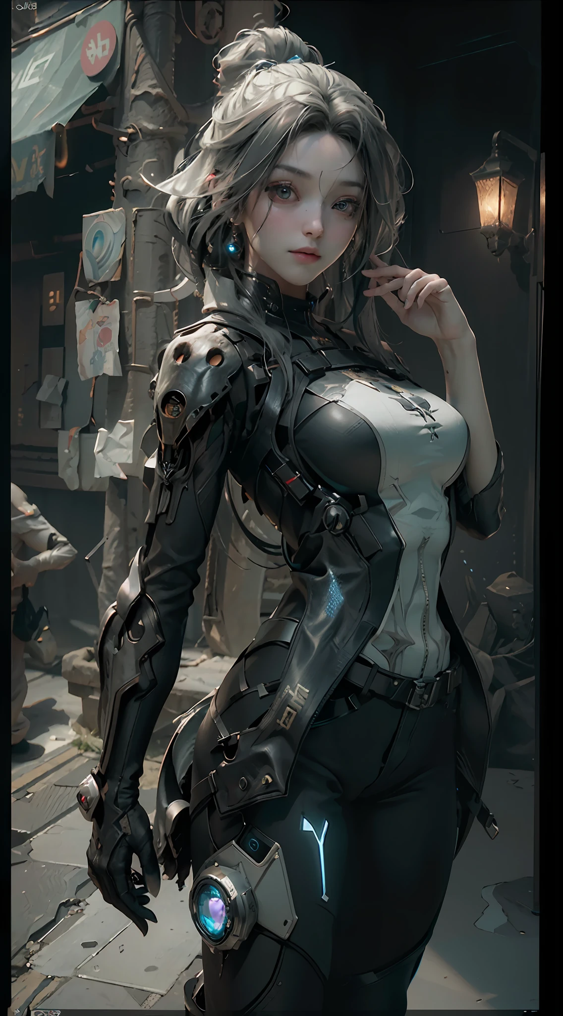 ((Best quality)), ((masterpiece)), (detailed:1.4), 3D, an image of a beautiful cyberpunk female,HDR (High Dynamic Range),Ray Tracing,NVIDIA RTX,Super-Resolution,Unreal 5,Subsurface scattering,PBR Texturing,Post-processing,Anisotropic Filtering,Depth-of-field,Maximum clarity and sharpness,Multi-layered textures,Albedo and Specular maps,Surface shading,Accurate simulation of light-material interaction,Perfect proportions,Octane Render,Two-tone lighting,Wide aperture,Low ISO,White balance,Rule of thirds,8K RAW,