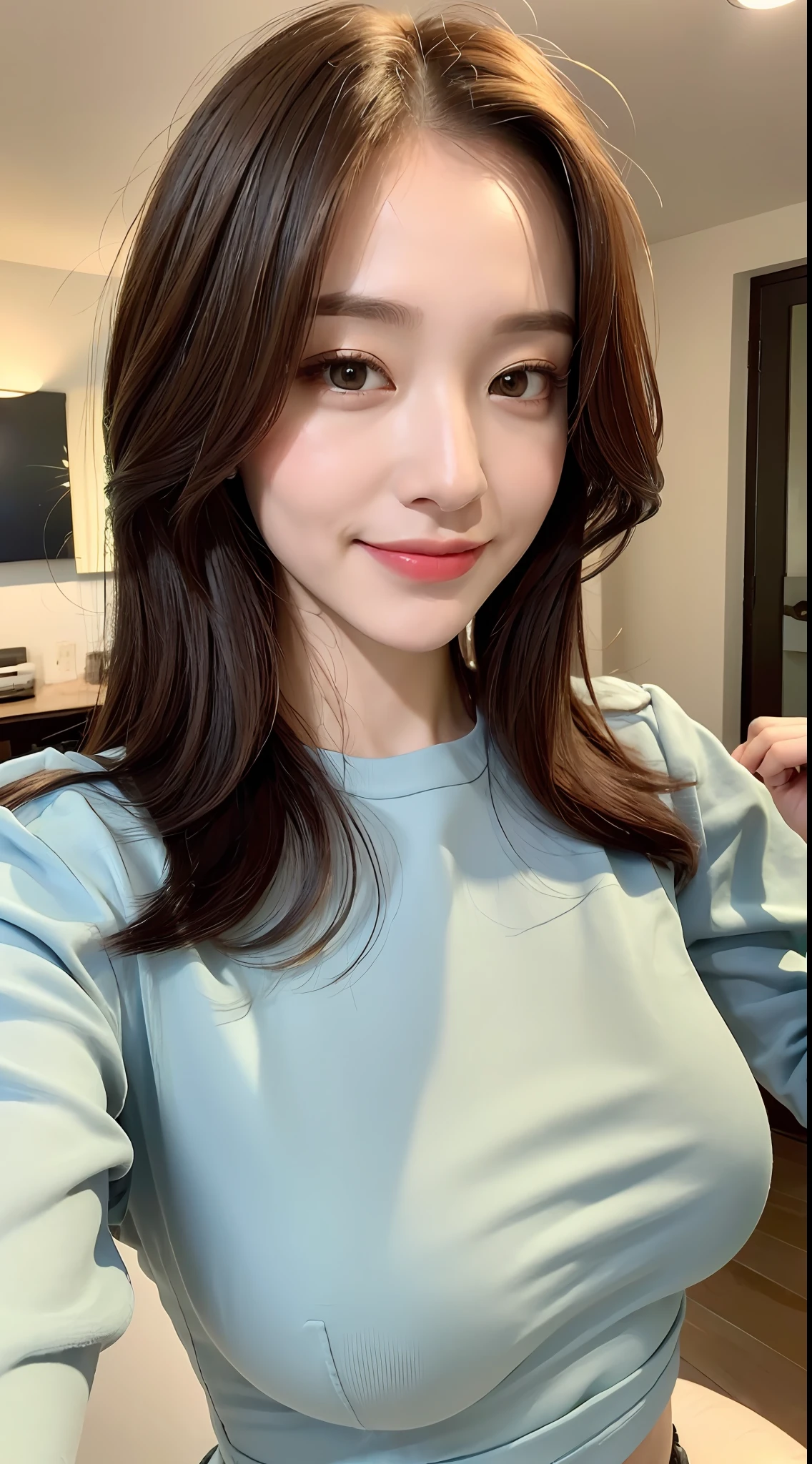 ((Best Quality, 8K, Masterpiece: 1.3)), 1girl, Slim Abs Beauty: 1.3, (Color hairstyle casual, Big breasts: 1.2), Dress: 1.1, Super fine face, Delicate eyes, Double eyelids, smile, homely