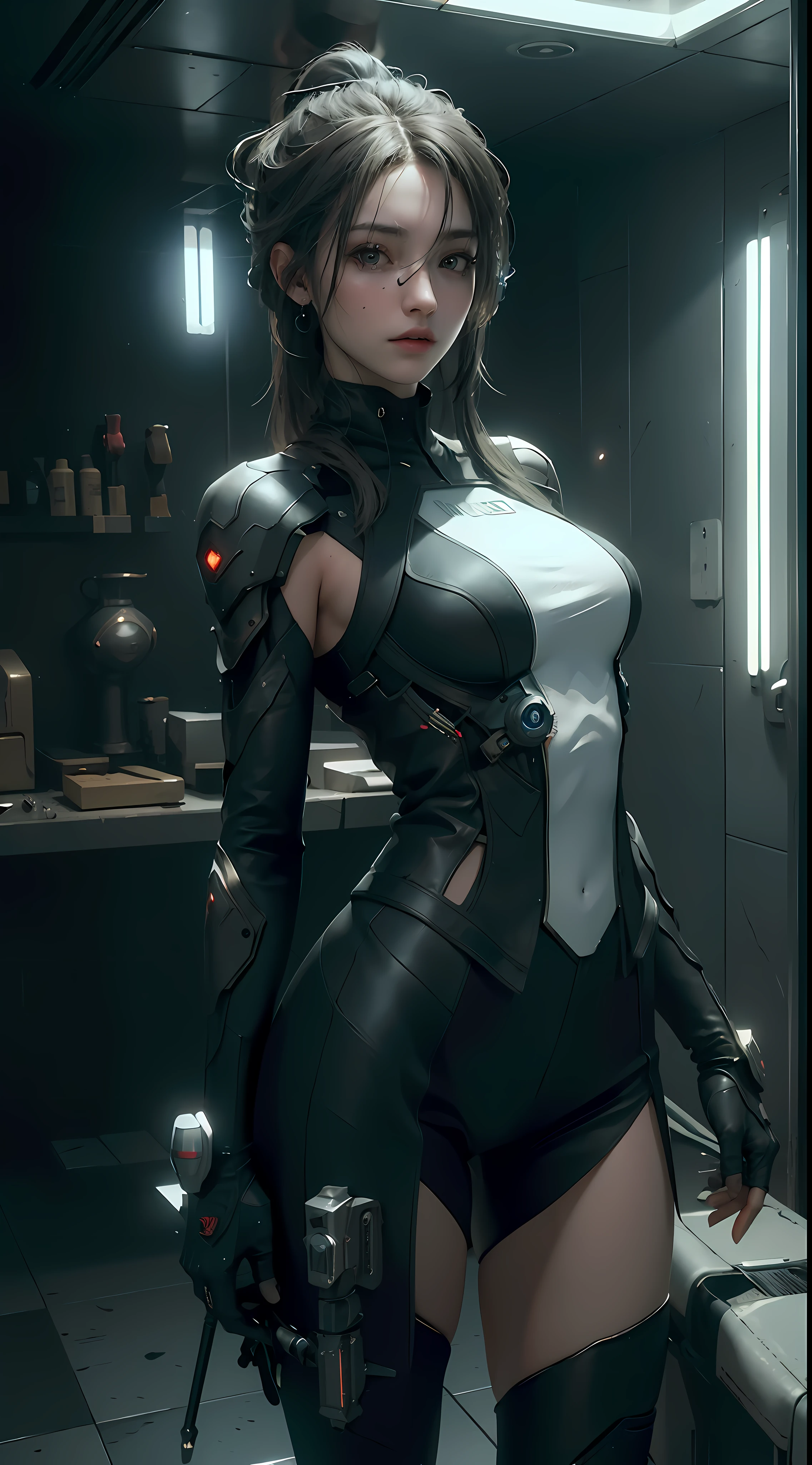 ((Best quality)), ((masterpiece)), (detailed:1.4), 3D, an image of a beautiful cyberpunk female,HDR (High Dynamic Range),Ray Tracing,NVIDIA RTX,Super-Resolution,Unreal 5,Subsurface scattering,PBR Texturing,Post-processing,Anisotropic Filtering,Depth-of-field,Maximum clarity and sharpness,Multi-layered textures,Albedo and Specular maps,Surface shading,Accurate simulation of light-material interaction,Perfect proportions,Octane Render,Two-tone lighting,Wide aperture,Low ISO,White balance,Rule of thirds,8K RAW,