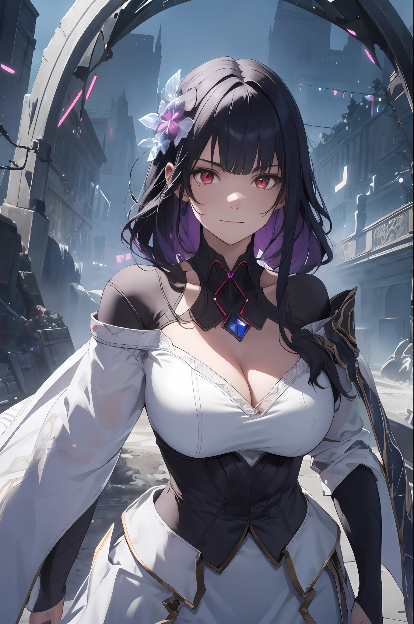 ((white outfit)), revealing, big breasts, young beautiful girl, ultra detailed, official art, unity 8k wallpaper, BREAK, neon lighting, (vibrant glow):1.2, dynamic colors, striking contrast, futuristic vibe, electric energy, reflective surfaces, masterpiece, best quality, ultra-detailed, illustration, 1girl, solo, fantasy, flying, broom, night sky, outdoors, magic, spells, moon, stars, clouds, wind, hair, cape, hat, boots, broomstick, glowing, mysterious, enchanting, whimsical, playful, adventurous, freedom, wonder, imagination, determination, skill, speed, movement, energy, realism, naturalistic, figurative, representational, beauty, fantasy culture, mythology, fairy tales, folklore, legends, witches, wizards, magical creatures, fantasy worlds, composition, scale, foreground, middle ground, background, perspective, light, color, texture, detail, beauty, wonder, adult, 30 years old, loraeyes, pauldrons, magic circle, evil, vampire teeth, 30 years old, adult, magic circle, magic_circle, red_glow, red glow, (masterpiece, best quality, ultra-detailed, best shadow), (detailed background,dark fantasy), (beautiful detailed face), high contrast, (best illumination, an extremely delicate and beautiful), ((cinematic light)), colorful, hyper detail, dramatic light, intricate details, (1 girl, solo,black hair, sharp face,low twintails,red eyes, hair between eyes,dynamic angle, magic circle), blood splatter, swirling black light around the character, depth of field,black light particles,(broken glass),, 30 years old, beautiful girl, ultra detailed, official art, unity 8k wallpaper, BREAK, neon lighting, (vibrant glow):1.2, dynamic colors, striking contrast, futuristic vibe, electric energy, reflective surfaces