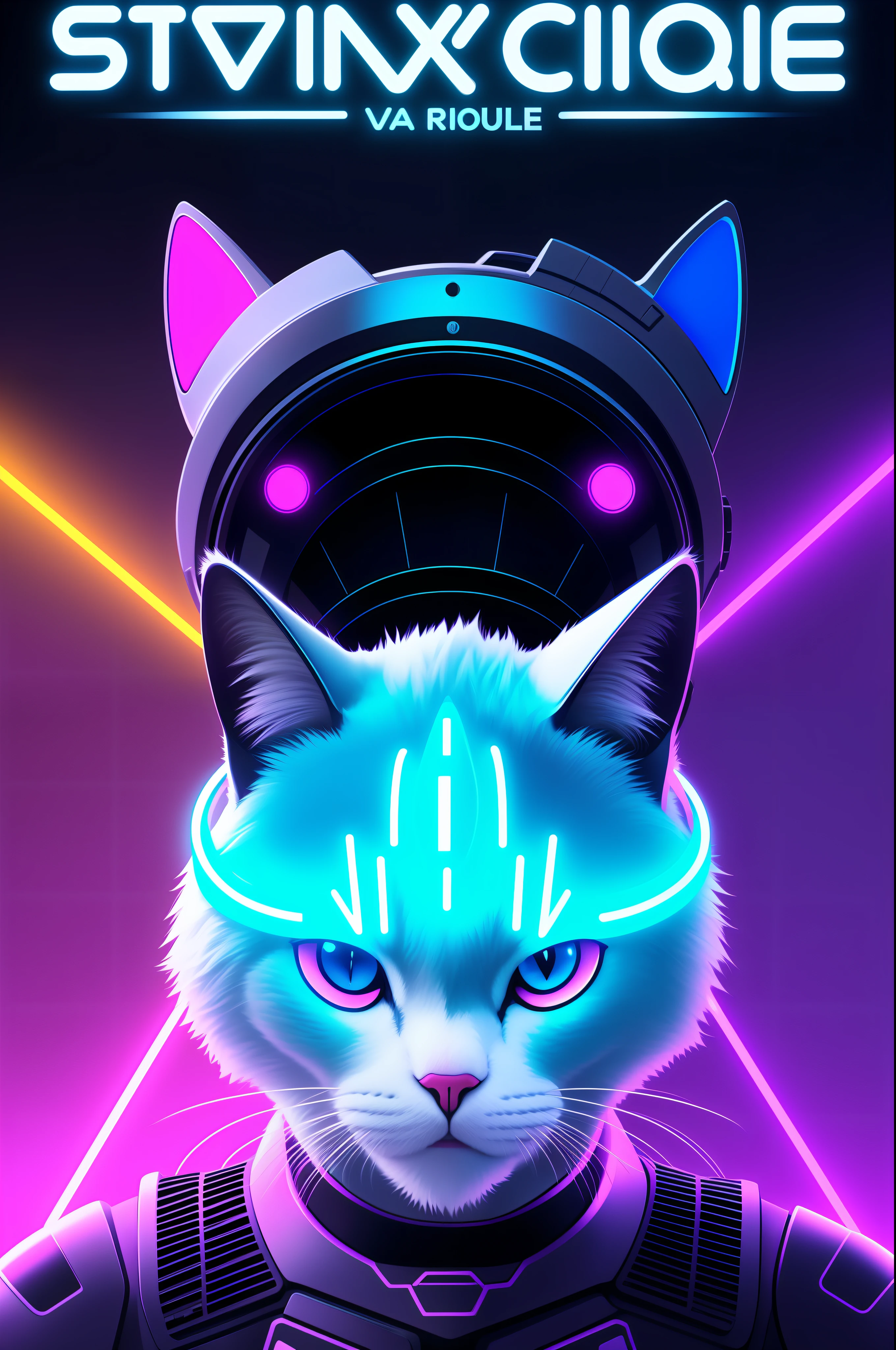 Realistic futuristic cat V4 game neon