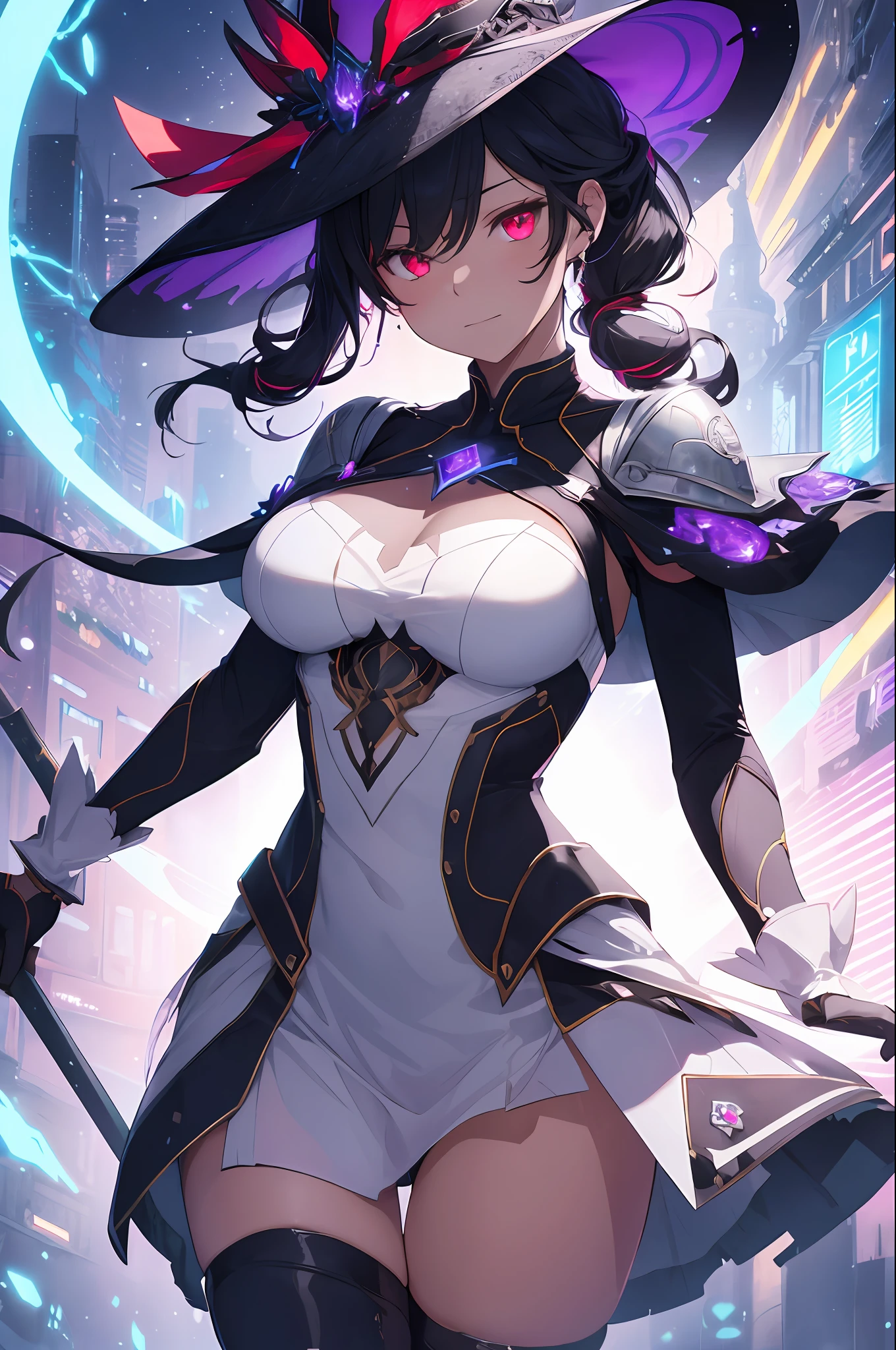 ((white outfit)), revealing, big breasts, 30 years old, young beautiful girl, ultra detailed, official art, unity 8k wallpaper, BREAK, neon lighting, (vibrant glow):1.2, dynamic colors, striking contrast, futuristic vibe, electric energy, reflective surfaces, masterpiece, best quality, ultra-detailed, illustration, 1girl, solo, fantasy, flying, broom, night sky, outdoors, magic, spells, moon, stars, clouds, wind, hair, cape, hat, boots, broomstick, glowing, mysterious, enchanting, whimsical, playful, adventurous, freedom, wonder, imagination, determination, skill, speed, movement, energy, realism, naturalistic, figurative, representational, beauty, fantasy culture, mythology, fairy tales, folklore, legends, witches, wizards, magical creatures, fantasy worlds, composition, scale, foreground, middle ground, background, perspective, light, color, texture, detail, beauty, wonder, adult, 30 years old, loraeyes, pauldrons, magic circle, evil, vampire teeth, 30 years old, adult, magic circle, magic_circle, red_glow, red glow, (masterpiece, best quality, ultra-detailed, best shadow), (detailed background,dark fantasy), (beautiful detailed face), high contrast, (best illumination, an extremely delicate and beautiful), ((cinematic light)), colorful, hyper detail, dramatic light, intricate details, (1 girl, solo,black hair, sharp face,low twintails,red eyes, hair between eyes,dynamic angle, magic circle), blood splatter, swirling black light around the character, depth of field,black light particles,(broken glass),, 30 years old, beautiful girl, ultra detailed, official art, unity 8k wallpaper, BREAK, neon lighting, (vibrant glow):1.2, dynamic colors, striking contrast, futuristic vibe, electric energy, reflective surfaces