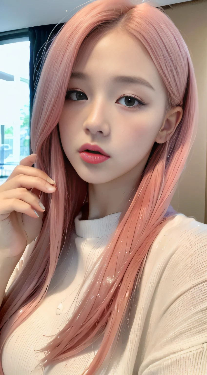((Best Quality, 8K, Masterpiece:1.3)), 1girl, (casual hairstyle), pink hair, super fine face, Extremely beautiful beauty, delicate facial features, shy, intoxicating face, delicate eyes, double eyelids, Long eyelashes, attractive eyes, (seductive eyes), {((sticking out tongue), (((thick white liquid))), (thick white liquid flows to the chest))}, lewd expressions, delicate, intoxicating faces, Chuchu moving faces, Slim abs beauty: 1.3, ((big breasts: 1.2)), plump breasts,