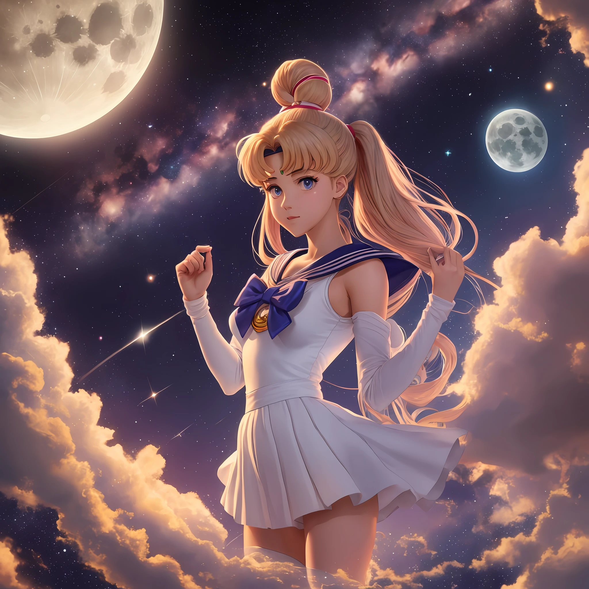 Sailor Moon, tumblr, well detailed, anime girl, moonlight, outer space, milky way, 8k, high quality --auto --s2