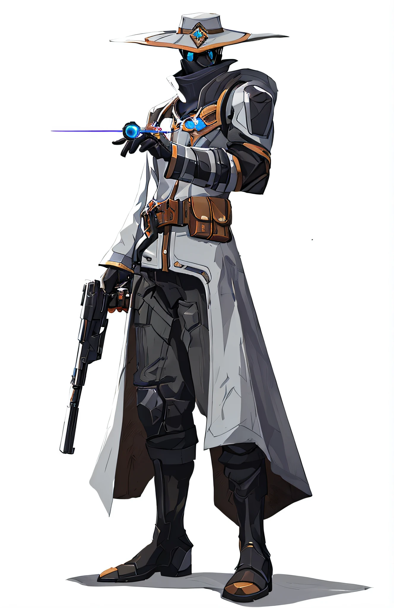 a person with a hat and a coat holding a gun, sitting in a wooden chair, playing chess with himself, thoughtful, same starfinder character, starfinder style, expert high-detail concept art, clean concept art, overwatch baptist, immaculate concept art, ( (character concept art ) ), starfinder style, valorant character, rpg concept art character, sci-fi character, Single-character concept art