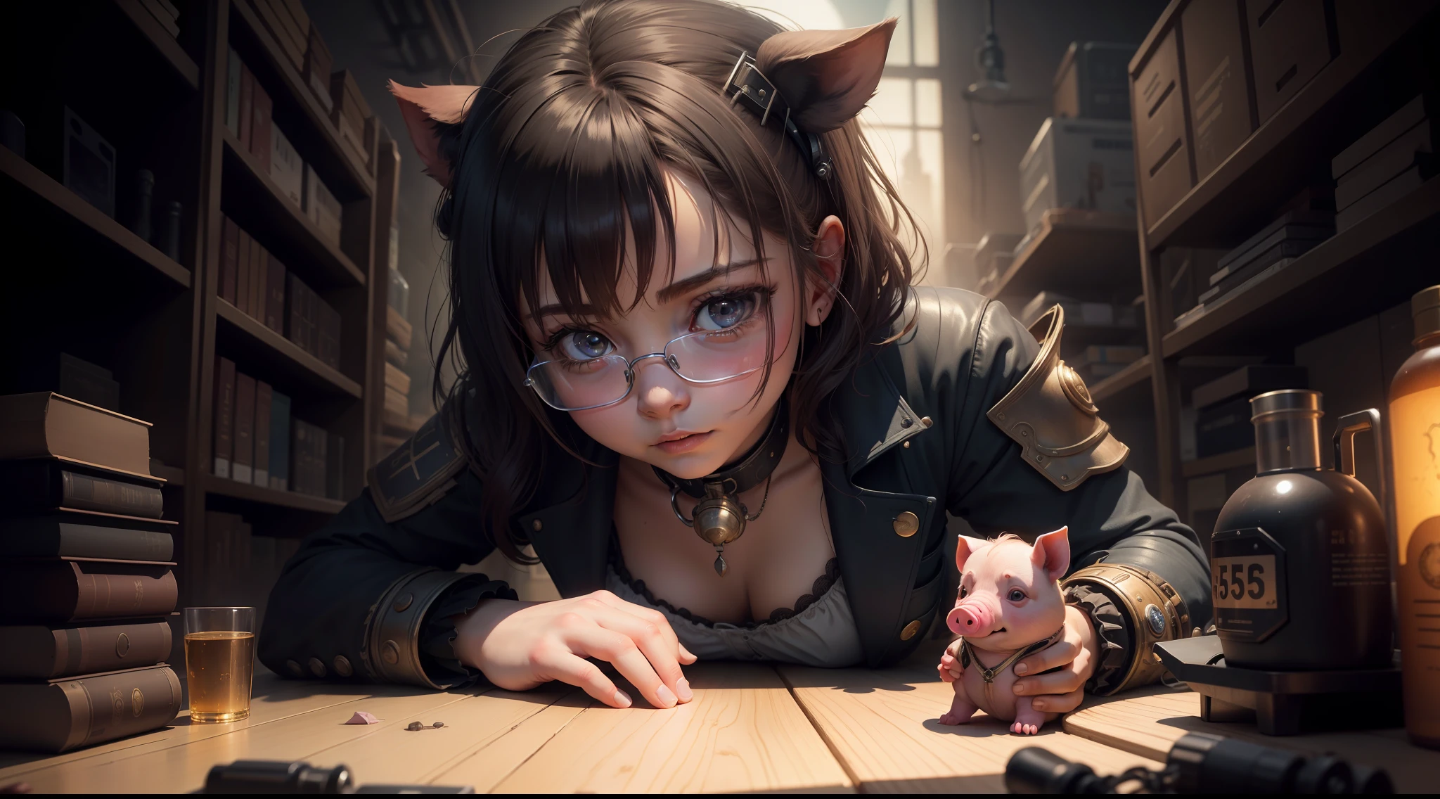 /imagine prompt: illustration of In the laboratory, the girl cried while holding her father's body, with a little pig standing next to her ,A beautiful littlewith long ears::10, The little girl her father's body::15, The ground is covered in blood::15, Father's body::16, weep::16, Piglet Crys::12, Golden ratio::5, up view::6, Unreal Engine::10, Cyberpunk light::10, Cinematic light::11, mood lighting::6, Fantasy::6, Cinematic::5, hyper quality::6, Futuristic Robots::2, Steampunk::12 --seed 252441588 --s 400 --q 2 --c 10