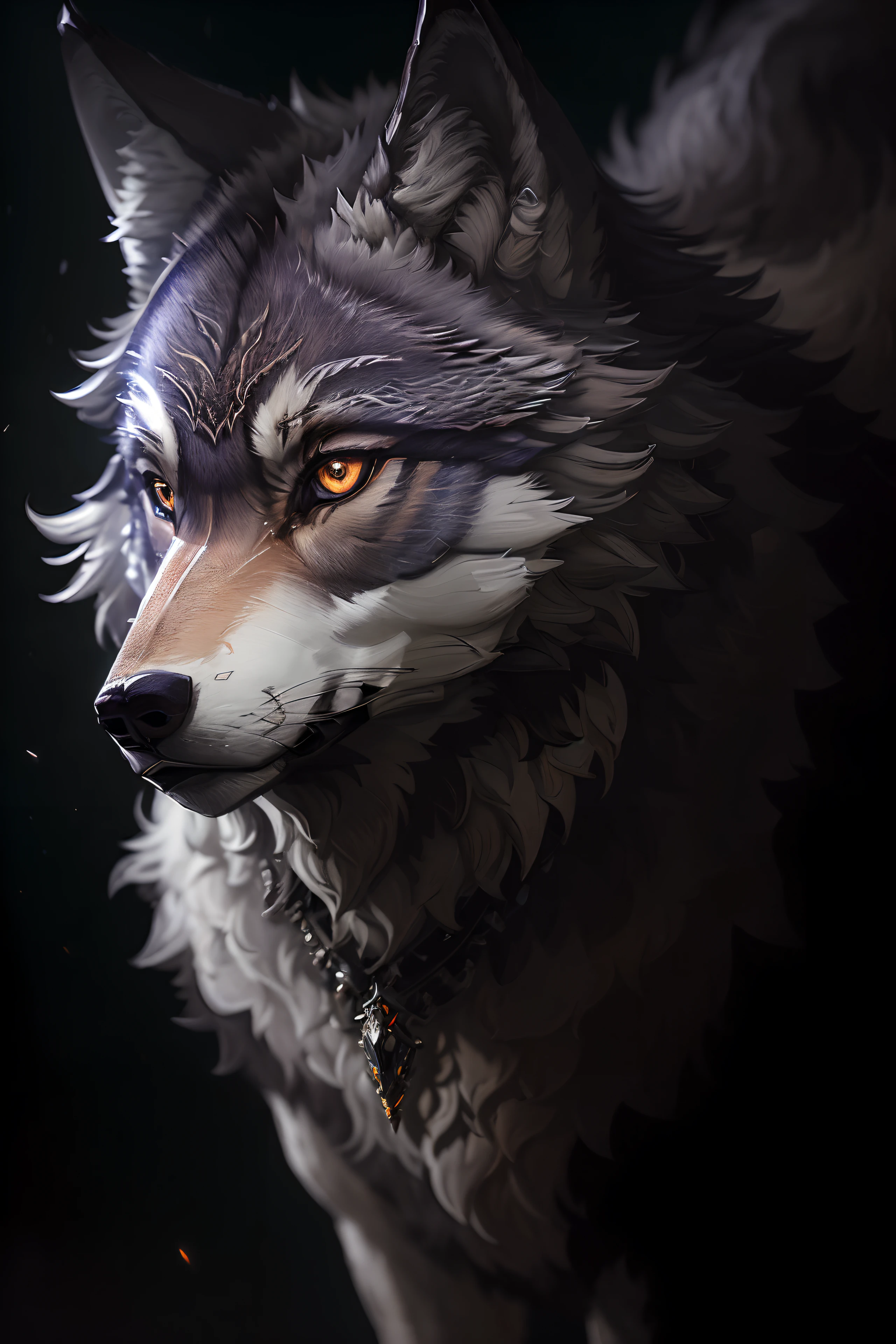 masterpiece, best quality, ((beautifully detailed wolf)) (extremely detailed CG Unity 8k wallpaper), professional majestic oil painting by Ed Blinky, Athea Gaylan, Studio Ghibli, Jeremy Mann, Greg Manchessa, Antonio Moro, popular on ArtStation, trending on CGSociety, Intricate, High Detail, Sharp focus, dramatic, photorealistic painting by Midjourney and Greg Rutkowski