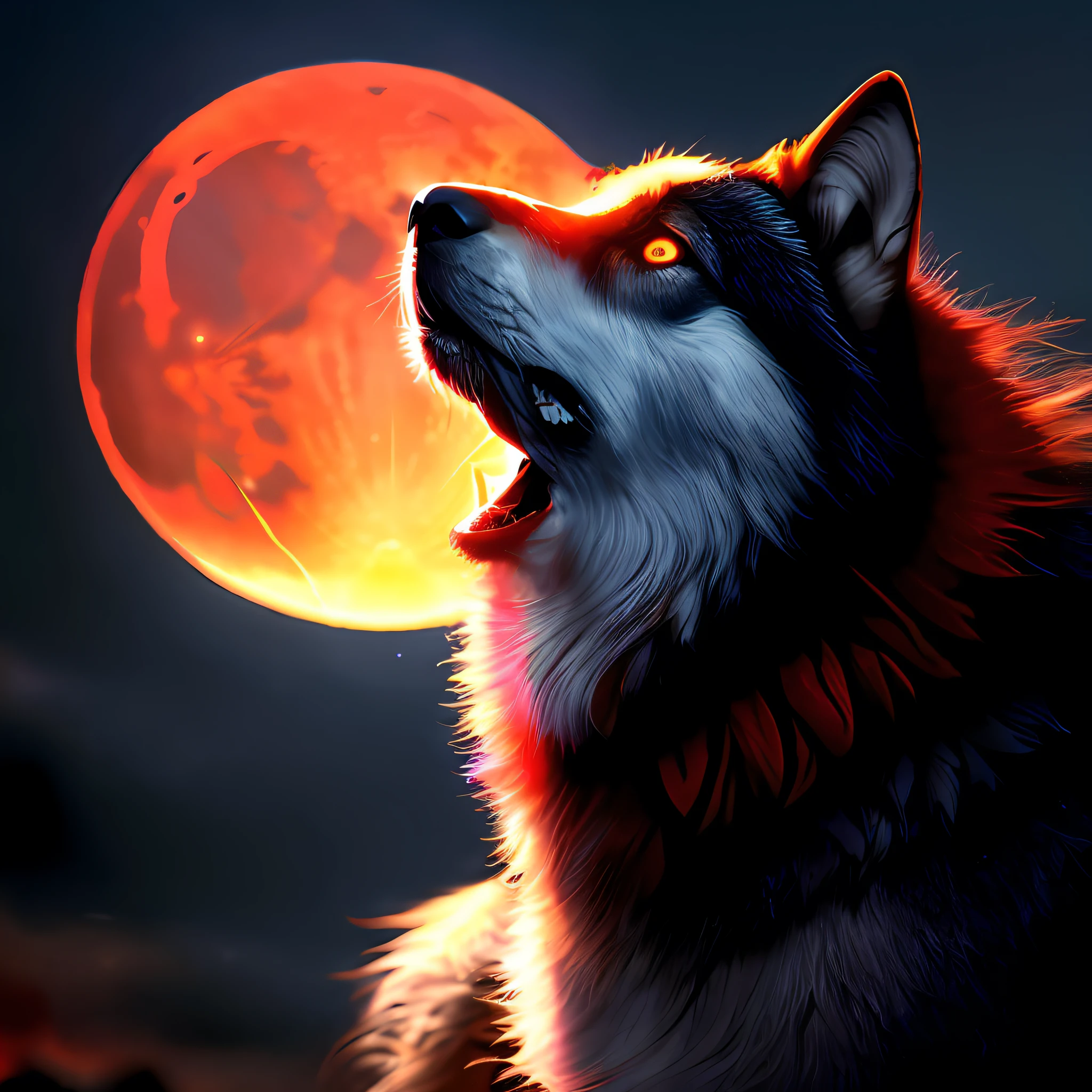 best quality, masterpiece, 
a monster, god, holy, fog, big red bleeding eye and blood moon as background,
elden ring,wolf