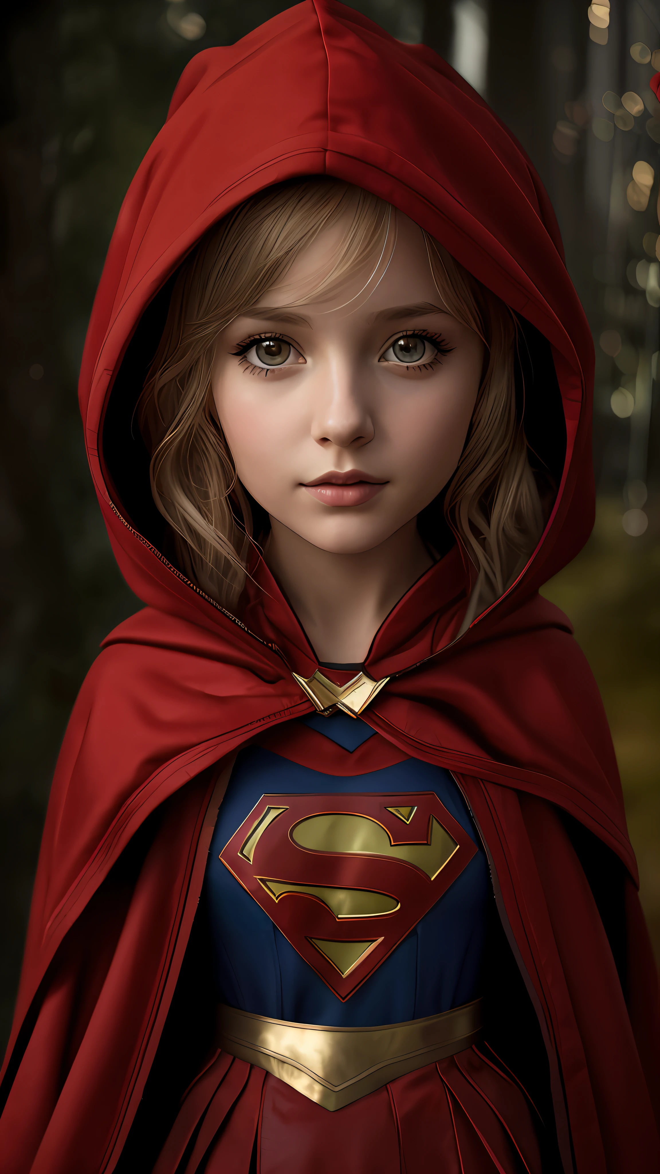 a close up of a young girl dressed as a supergirl, childrens art in artstation, wojtek fus, superhero portrait, inspired by Johannes Helgeson, 4k highly detailed digital art, dressed in a beautiful red cloak, stunning digital illustration, supergirl, beautiful digital artwork, realistic digital art 4k, realistic digital art 4 k, adorable digital painting