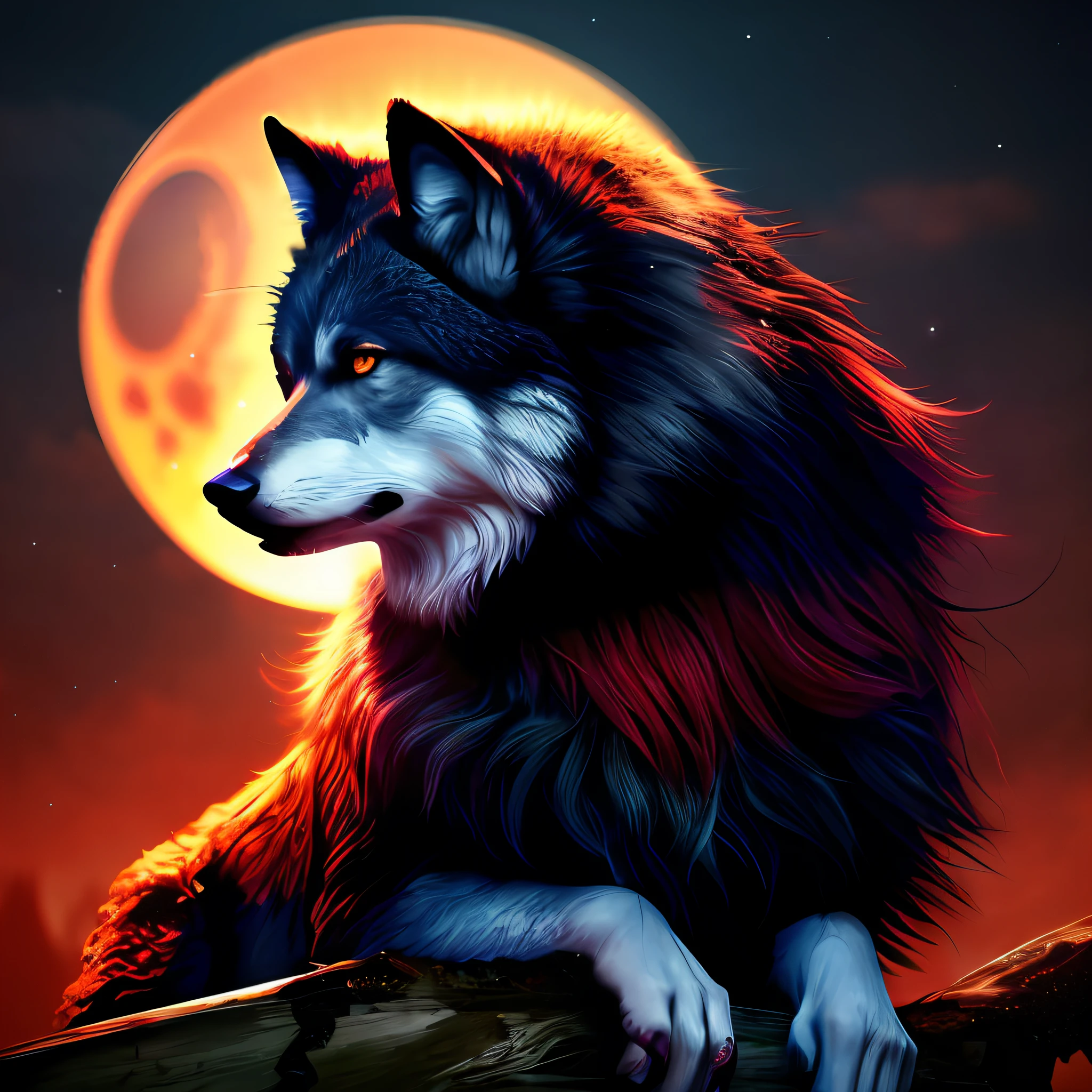 best quality, masterpiece,
a monster, god, holy, fog, big red bleeding eye and blood moon as background,
elden ring,wolf