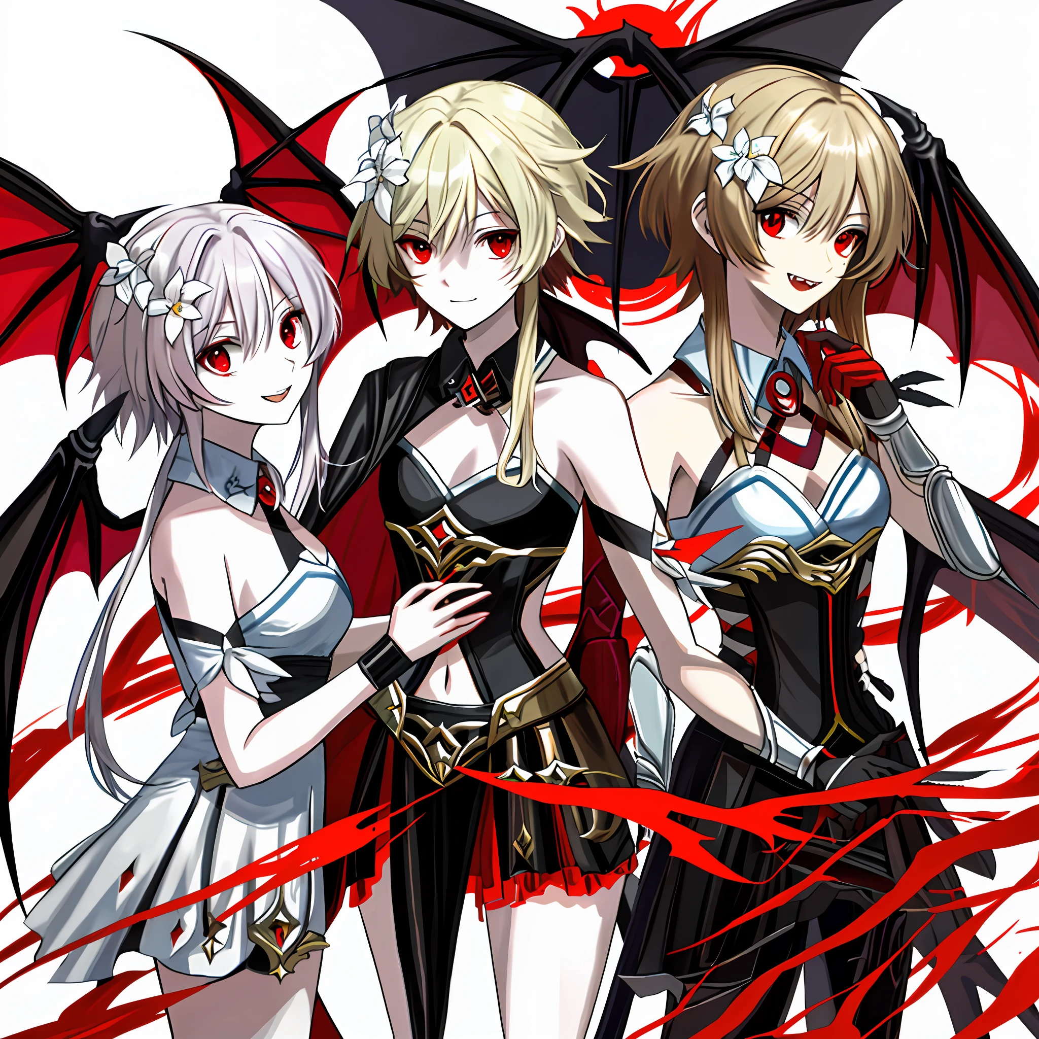 Red eyes, vampir fangs, bat wings