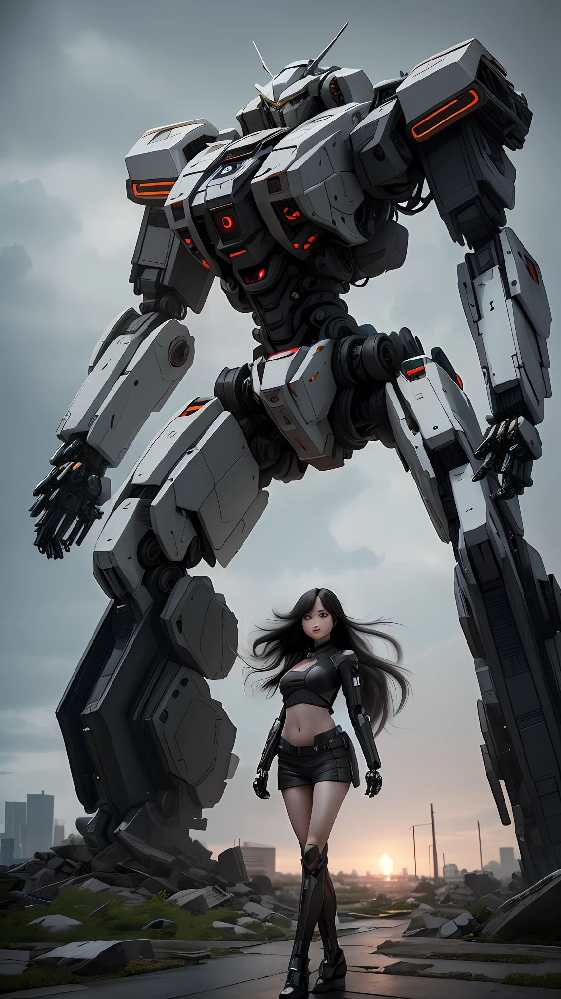 stone diagram mecha,
( pureerosface_v1:0.5), rhyme mold,
Realistic photography, high quality, 8k resolution, real photos, (((mecha girl with long hair, black hair, medium breasts,)), Chinese girl, skinny, navel), ground covered with rubble, ruins, shitu-mecha behind the girl, magnificent, full-body, mysterious, photo by Brandon Wolfermüster, surreal dreams, gray atmosphere, rainy days, dynamic, lut, hdrm professional lighting, photon mapping, radiosity, physically based rendering, delicate realism, dynamic and expressive animation,
(Black and gray style: 1.3),