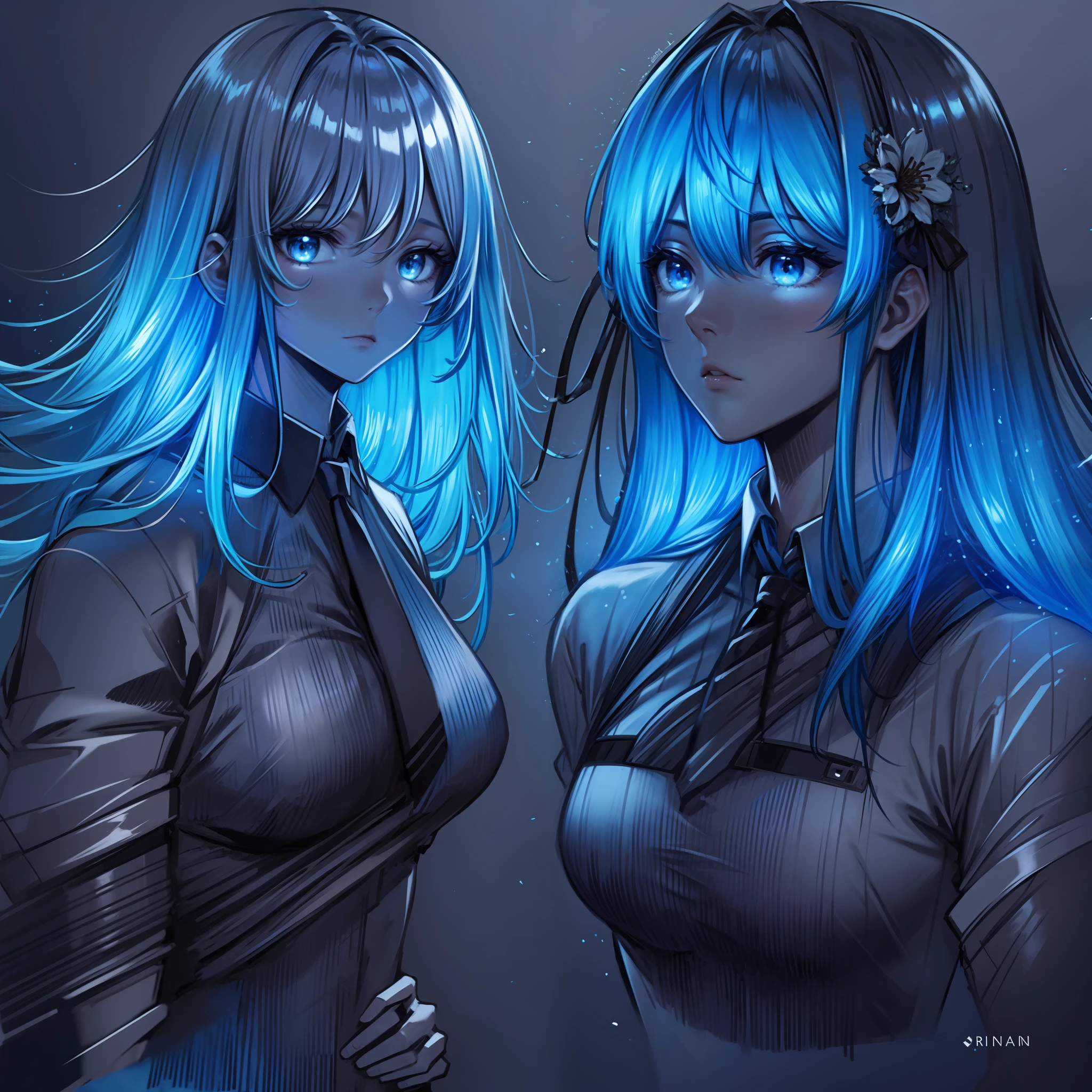 Reluctant hair emanating light blooming blue color