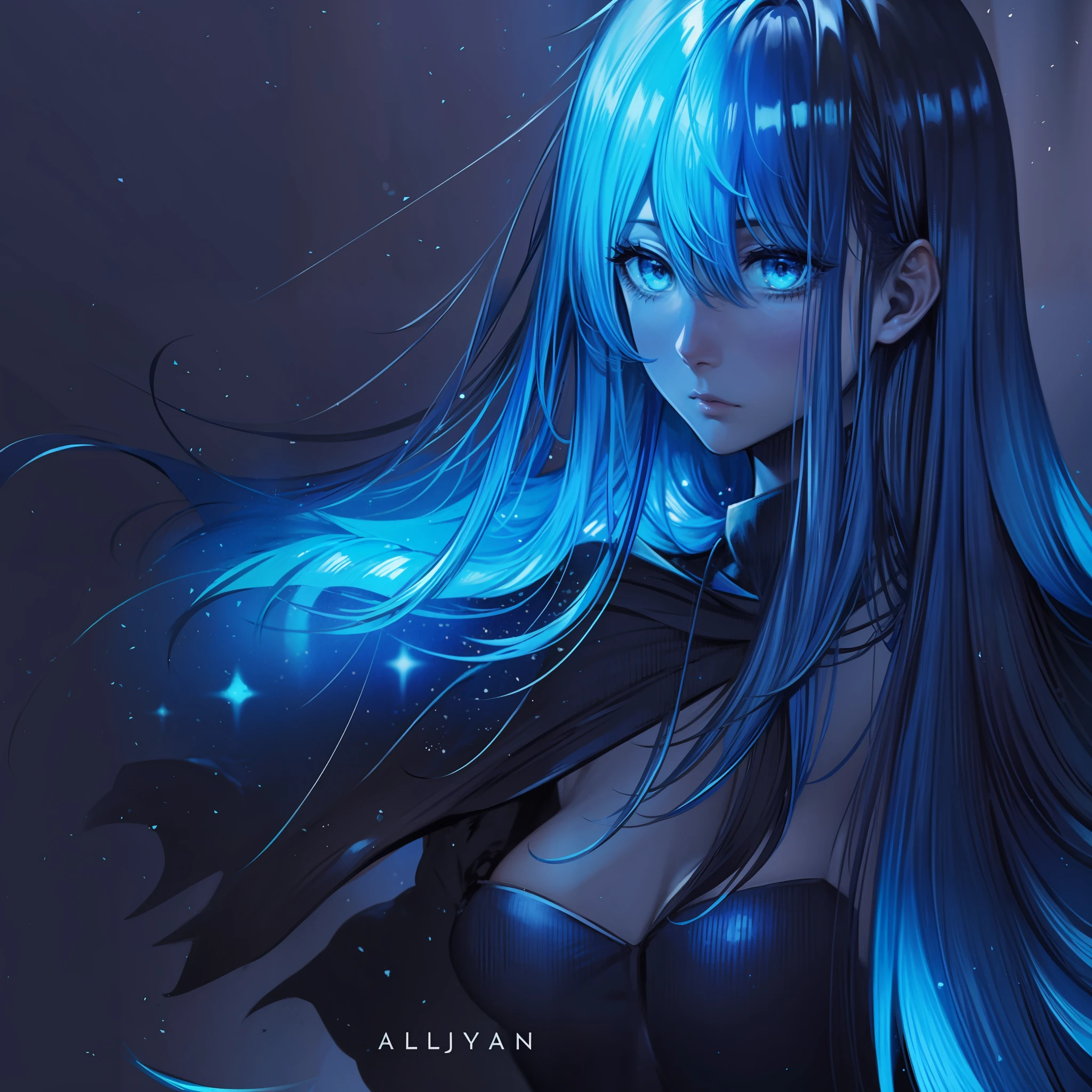 Reluctant hair emanating light blooming blue color