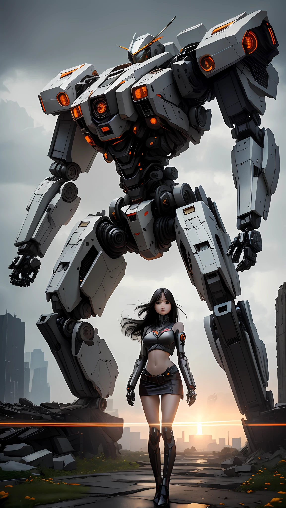 stone diagram mecha,
( pureerosface_v1:0.5), rhyme mold,
Realistic photography, high quality, 8k resolution, real photos, (((mech girl with long hair, black hair, medium breasts,)), delicate face, goose egg face, Chinese girl, skinny, navel), ground covered with rubble, ruins, shitu-mecha behind the girl, magnificent, full-body, mysterious, photo by Brandon Wolfermist, surreal dreams, gray atmosphere, rainy days, dynamic, LUT, hdrm professional lighting, photon mapping, light energy transfer, Physically based rendering, detailed realism, dynamic and expressive animation,
(Black and gray style: 1.3),