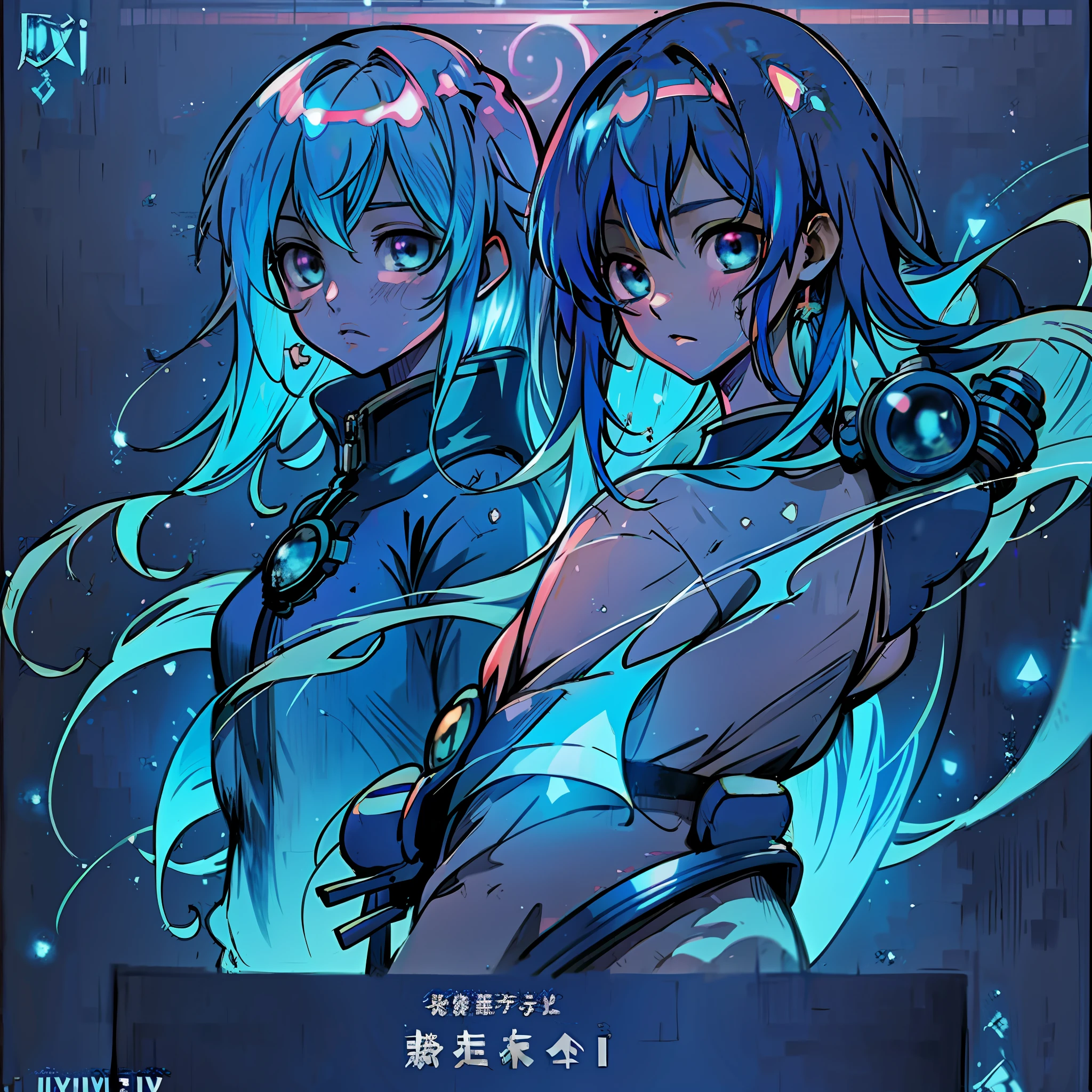 anime, anime girl, blue hair, anime, anime art, anime girls, beautiful gemini good and evil, with glowing blue lights, glowing blue, beautiful gemini twins, anime fantasy illustration, trending on artstation pixiv, digital art on pixiv, detailed digital anime art, beautiful depiction, beautiful sci - fi twins, beautiful anime art style, two beautiful anime girls