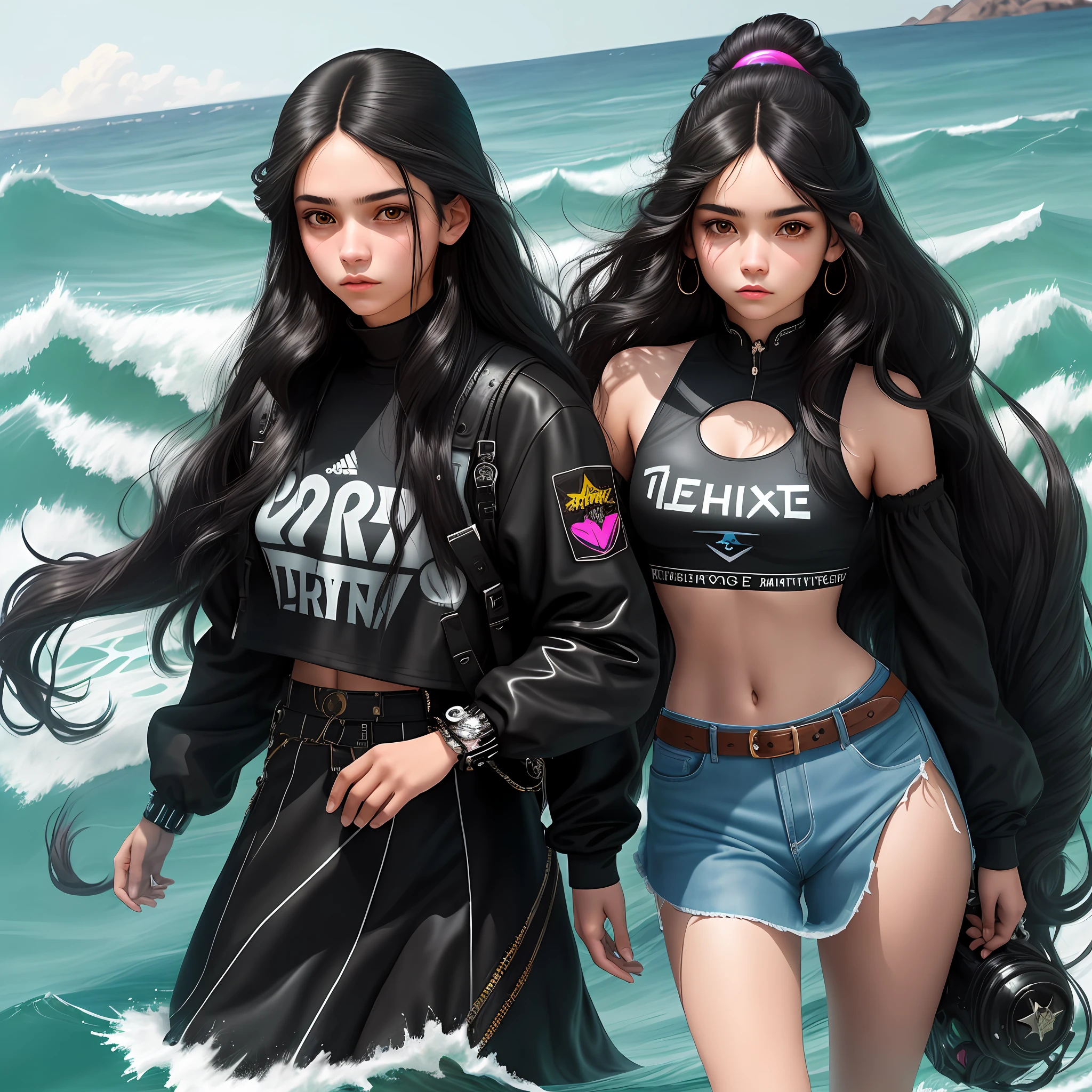 Luna Martinez is a delicate-looking young woman with long black hair that falls in waves over her shoulders. His eyes are dark brown and glow with a mixture of curiosity and defiance. She has a unique and bold style, wearing funky clothes and flashy accessories that express her rebelliousness