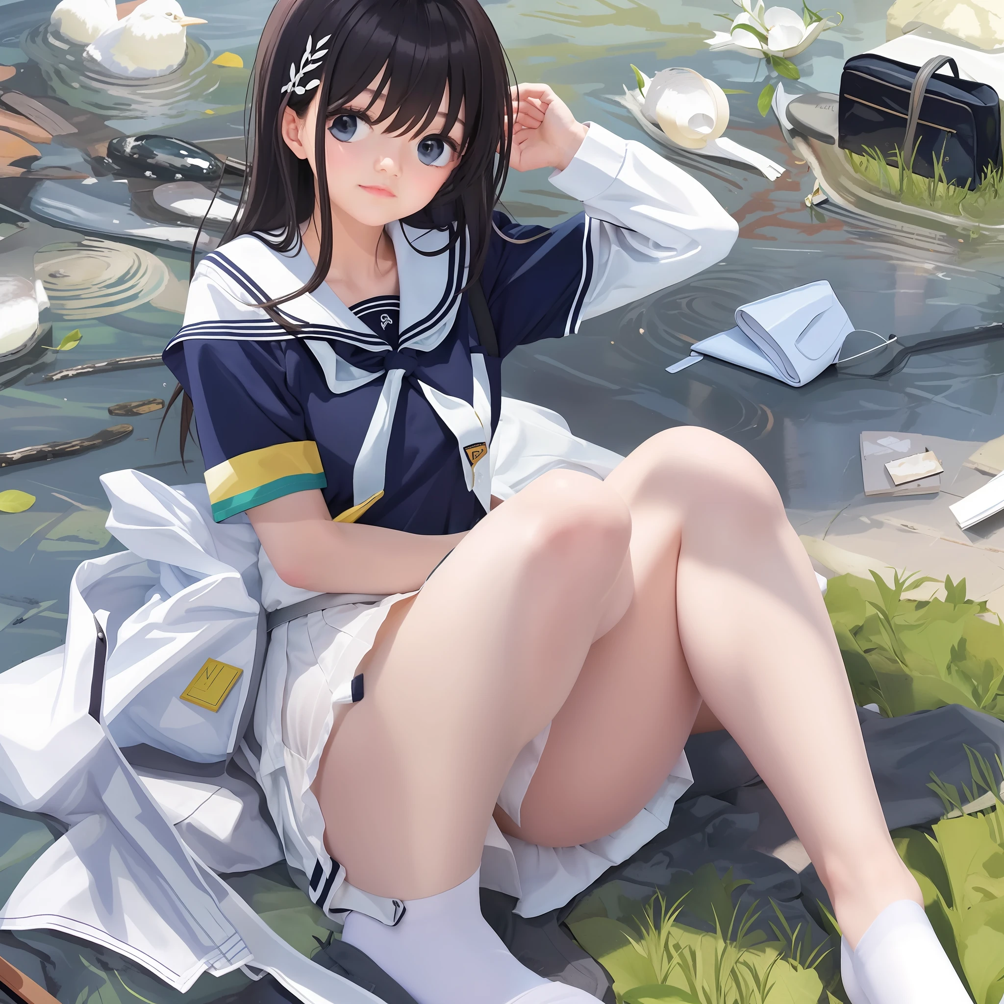 Masterpiece, best quality, school uniform, white thighs,