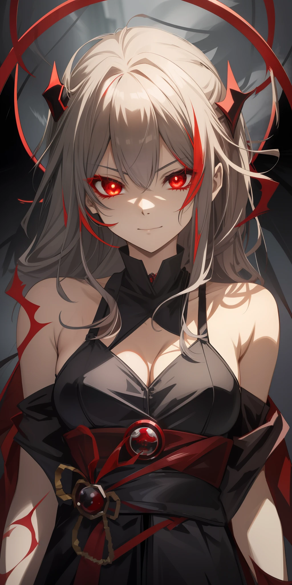 anime girl with red eyes and black dress with red blood, demon anime girl, with glowing red eyes, with red glowing eyes, demon girl, portrait of demon girl, beautiful succubus, mika kurai demon, badass anime 8 k, evil smile and glowing eyes, succubus, vampire girl, portrait of a female demon, evil looking, anime monster girl