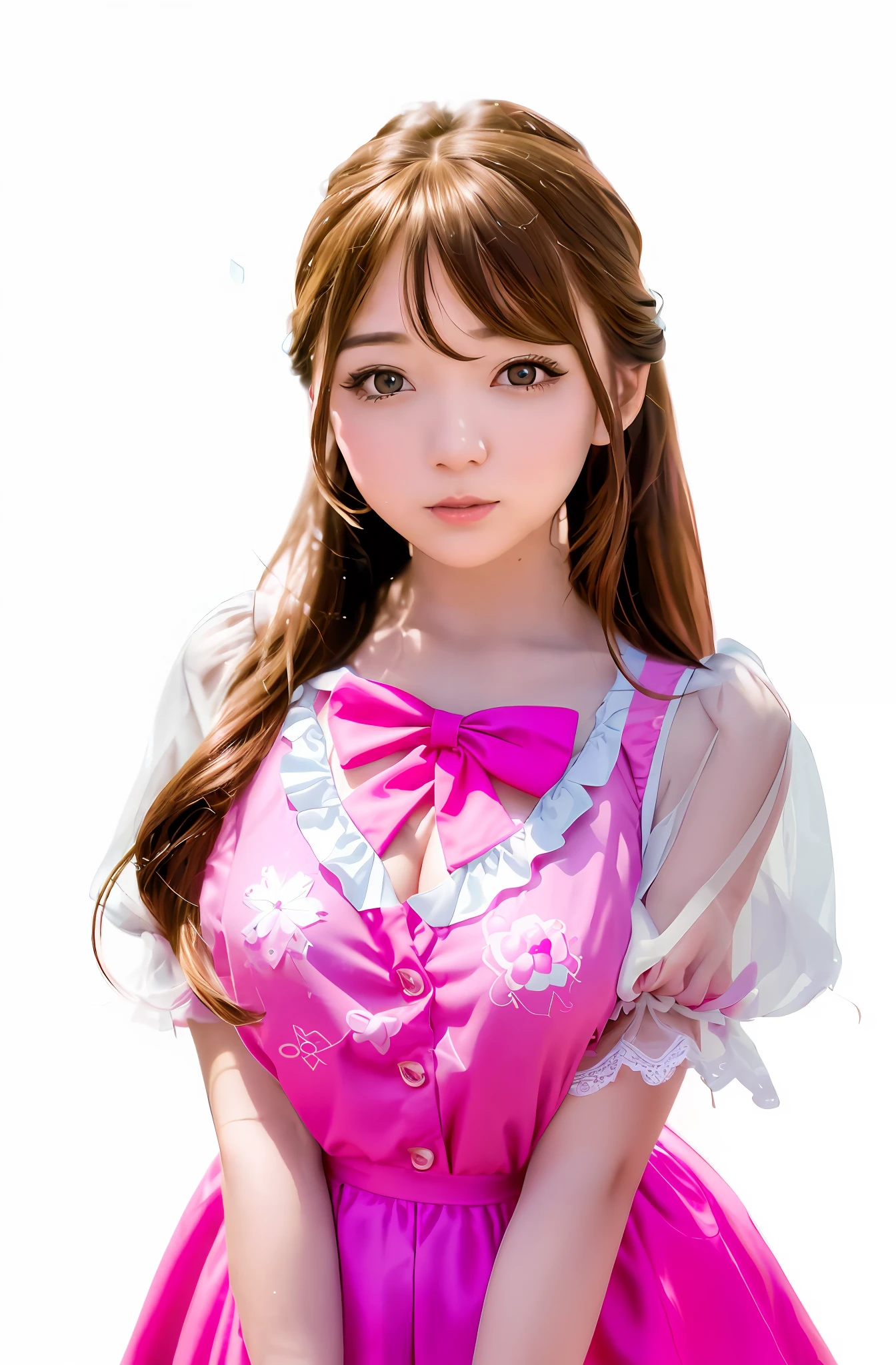 a close up of a woman in a pink dress with a bow, gorgeous maid, anime girl cosplay, sakimi chan, cosplay of a catboy! maid! dress, realistic young gravure idol, anime girl in a maid costume, anime girl in real life, ultrarealistic sweet bunny girl, render of april, sakimichan, kawaii realistic portrait, loli