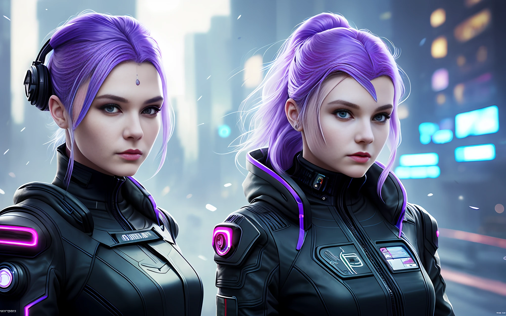 A girl in futuristic clothes with a futuristic face with a tail of purple hair is engaged in engineering work, an engineer at work, Anastasia Ovchinnikova, Marina Fedorovna, photo by Jessica Devic, Sofia Emelenko, Maria Panfilova, Alexandra Valishevskaya, Nadezhda Tikhomirova, Katinka Reinke, Angelina Stroganov, Svetlana Tigay, cyberpunk art style, cyberpunk thematic art, cyberpunk art style, cyberpunk girl portrait, cyberpunk portrait, cyberpunk bright glow, advanced digital cyberpunk art, cyberpunk style, cyberpunk style color, hyper-realistic cyberpunk style, female cyberpunk, cyberpunk character art, dreamy cyberpunk girl, cyberpunk atmosphere, cyberpunk atmosphere, cyberpunk vibes, high detail, cinematic composition