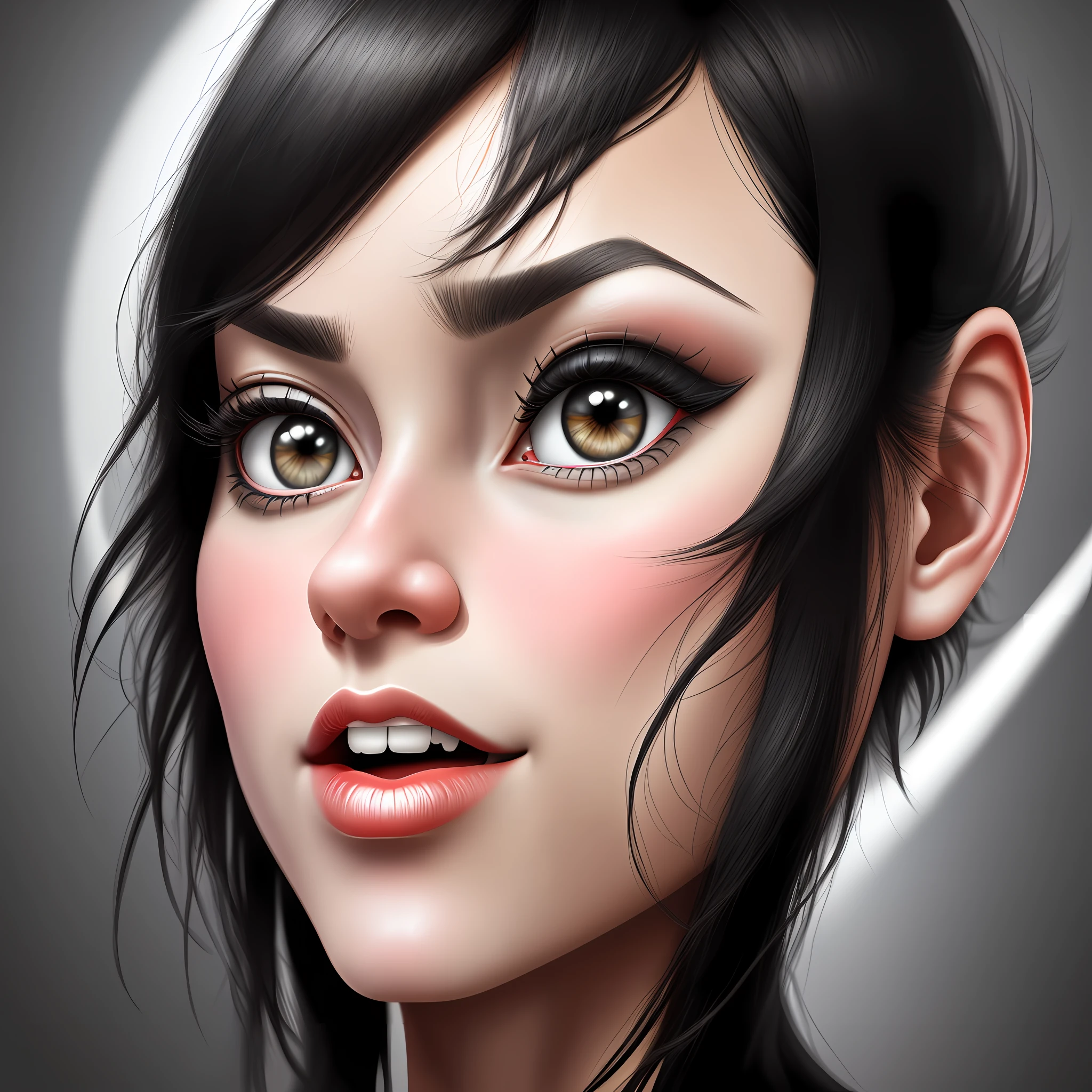 black hair, ultra realistic caricature image, Surrealism, 8k, super detail