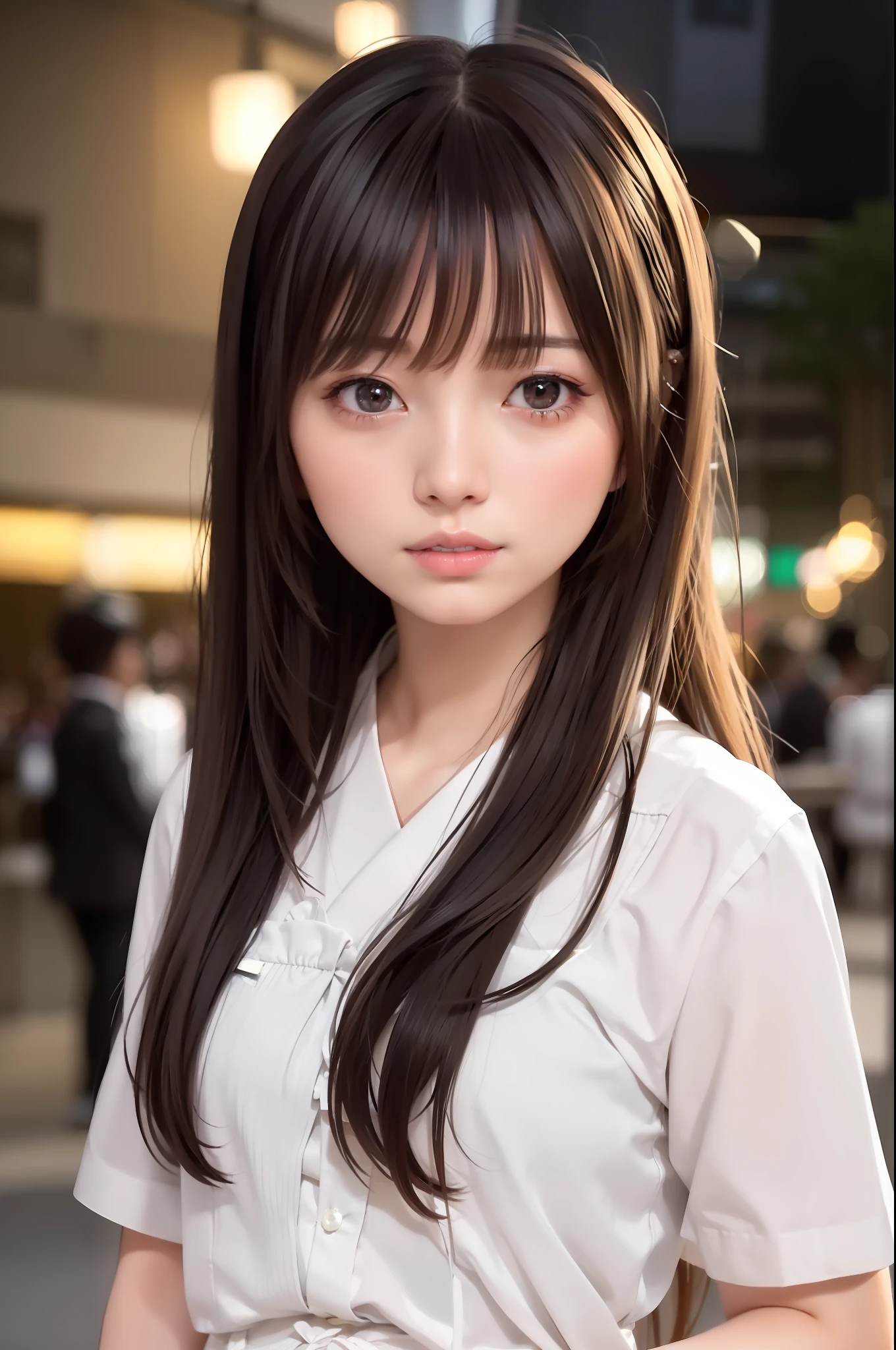a woman with long hair and a white shirt posing for a picture, beautiful japanese girls face, anime girl in real life, girl cute-fine-face, beautiful asian girl, attractive anime girl, realistic young anime girl, korean girl, cute natural anime face, japanese model, pretty anime girl, beautiful south korean woman, chinese girl, beautiful anime girl, photorealistic anime