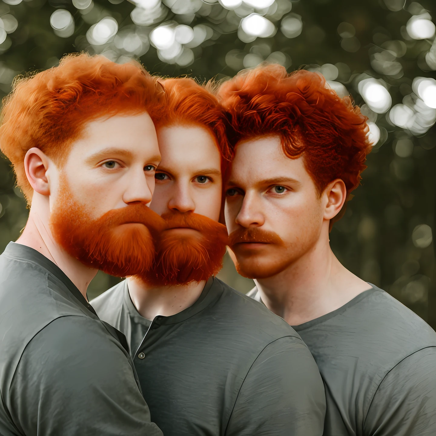 ((((three red-haired men together))))), (((realistic red-haired mustache))), ((shaved hair)), Bokeh, raw, ((detailed and realistic face)), wide medium shot, outdoor magazine cover photo, (extreme skin details), sexy trio of male models wearing Nike cropped, skinny (((20yo red-haired men)))), ultra realistic, rule of thirds, dramatic aerial lighting, detailed face, beautiful, shallow depth of field,  intricate details, rays of god, light leaks, realistic, ultra realistic,