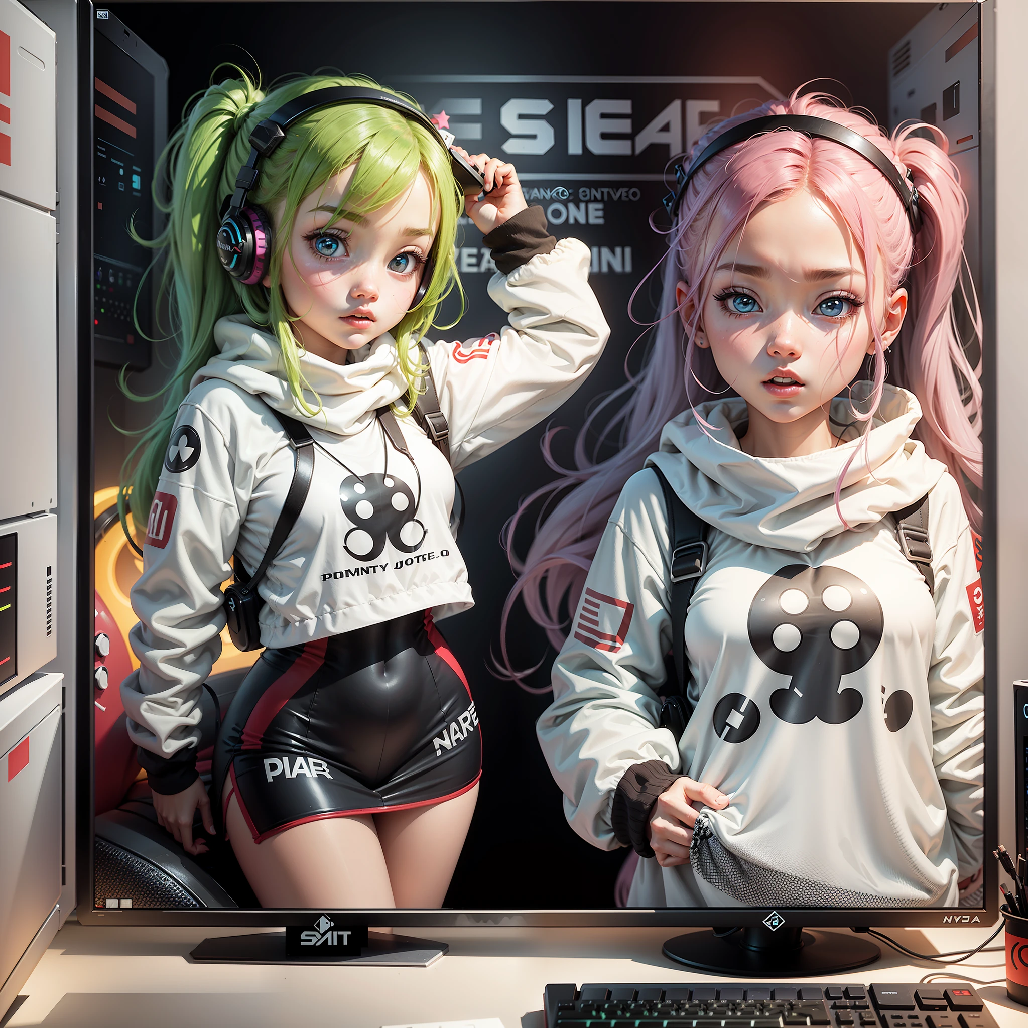 emote cartoon girl gamer white background, centered image. --auto --s2