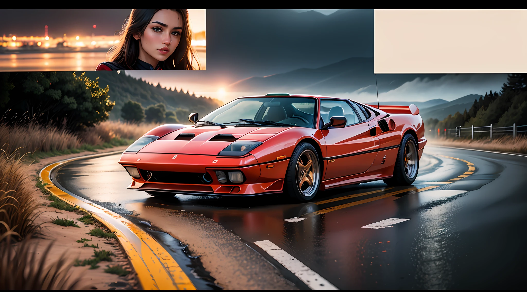 RAW photo, a  portrait photo of
BFerrari 308 GTB on highway 1, somewhere. (308 gts), Noon time and Rainy weather. Ultra detailed, 8K, HDR, Octane Render, Redshift, Unreal Engine 5. Professionally color graded, atmosphere, amazing depth, rich colors, powerful imagery, psychedelic overtones,
(high detailed skin:1.2), 8k uhd, dslr, soft lighting, high quality, film grain, Fujifilm XT3