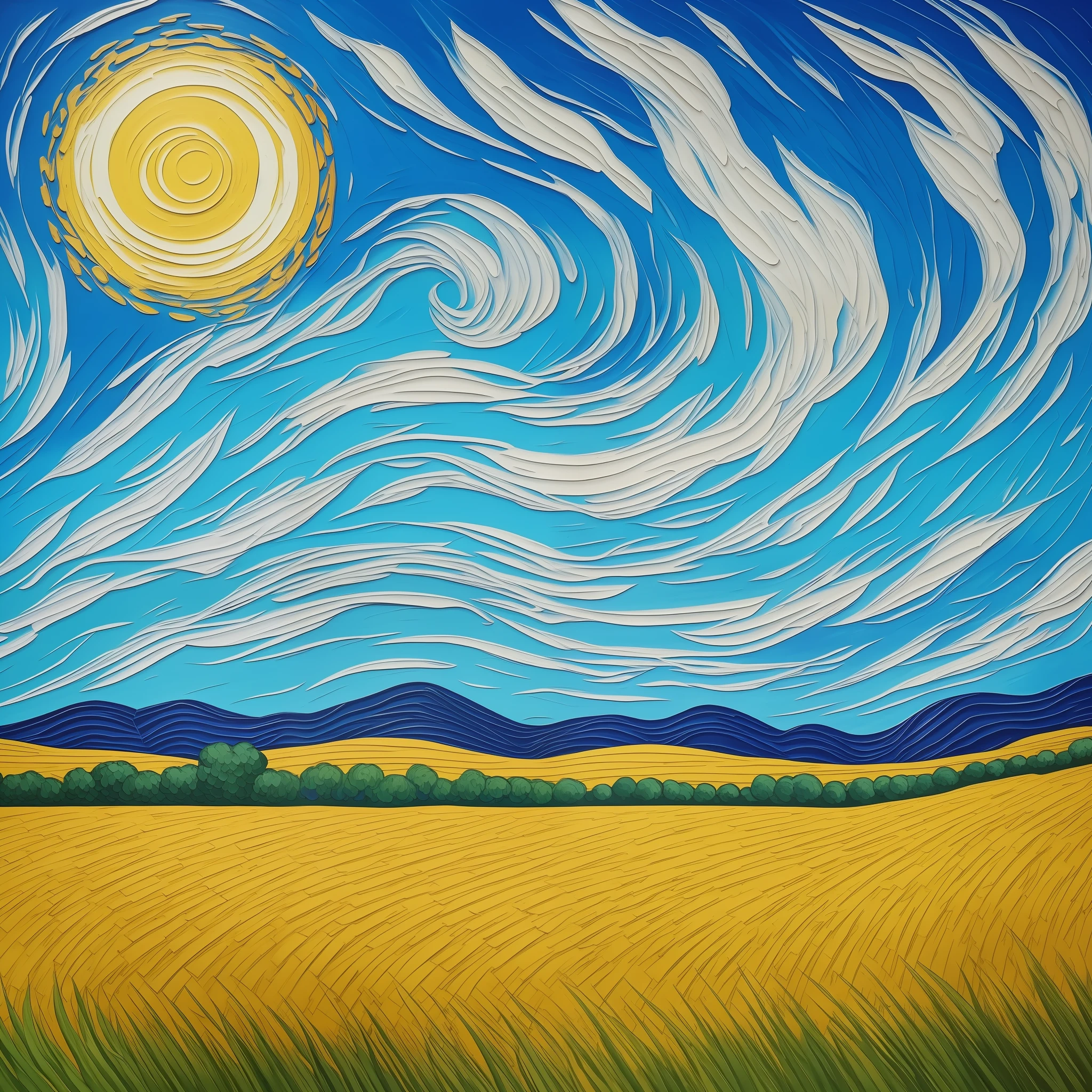 a painting of a field with a sky and sun in the background, van gogh art style, in style of van gogh, van gogh style, vincent van gogh style, vibrant art, inspired by Van Gogh, painting of a dreamscape, style of van gogh, breathtaking art, vibrant oil painting, inspired by Vincent Di Fate, inspired by Vincent Van Gogh