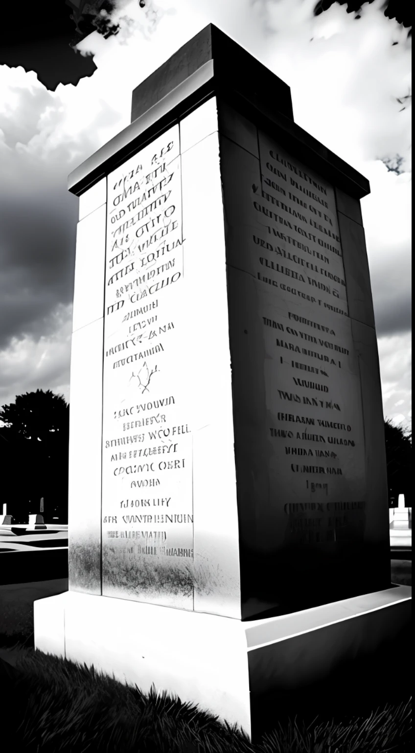 Christopher Columbus's grave, stone tomb with engraved text, in a peaceful cemetery, overcast sky, realistic style