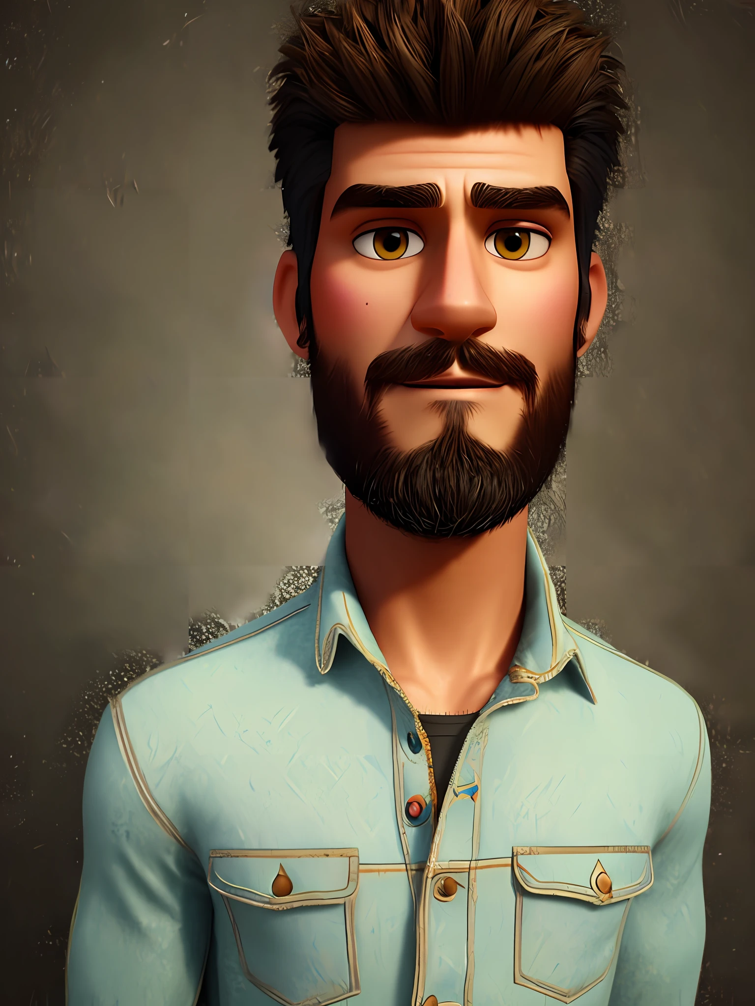 Pixar Style A waist-high portrait of a Brazilian guy, modern look, hipster natural skin texture, 4K textures, HDR, intricate, highly detailed, sharp focus, cinematic look, hyper detailed