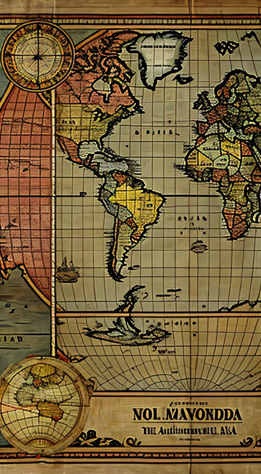 A vintage-style map of the world as Christopher Columbus believed it to be, with Europe, Africa, and Asia on one side and the New World on the other, parchment texture, detailed, realistic style